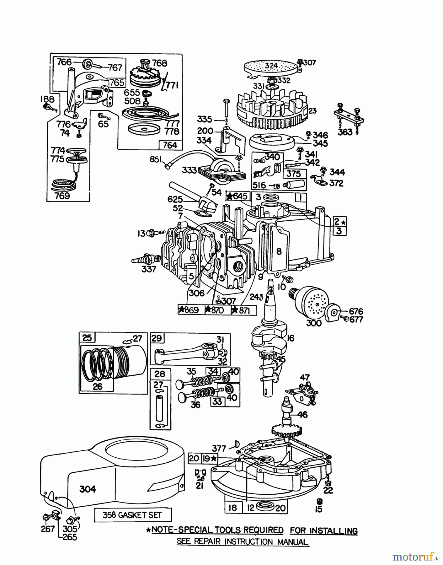  Toro Neu Mowers, Walk-Behind Seite 1 16067 - Toro Whirlwind II Lawnmower, 1979 (9000001-9999999) ENGINE BRIGGS & STRATTON MODEL 92508-1000-01 FOR 19