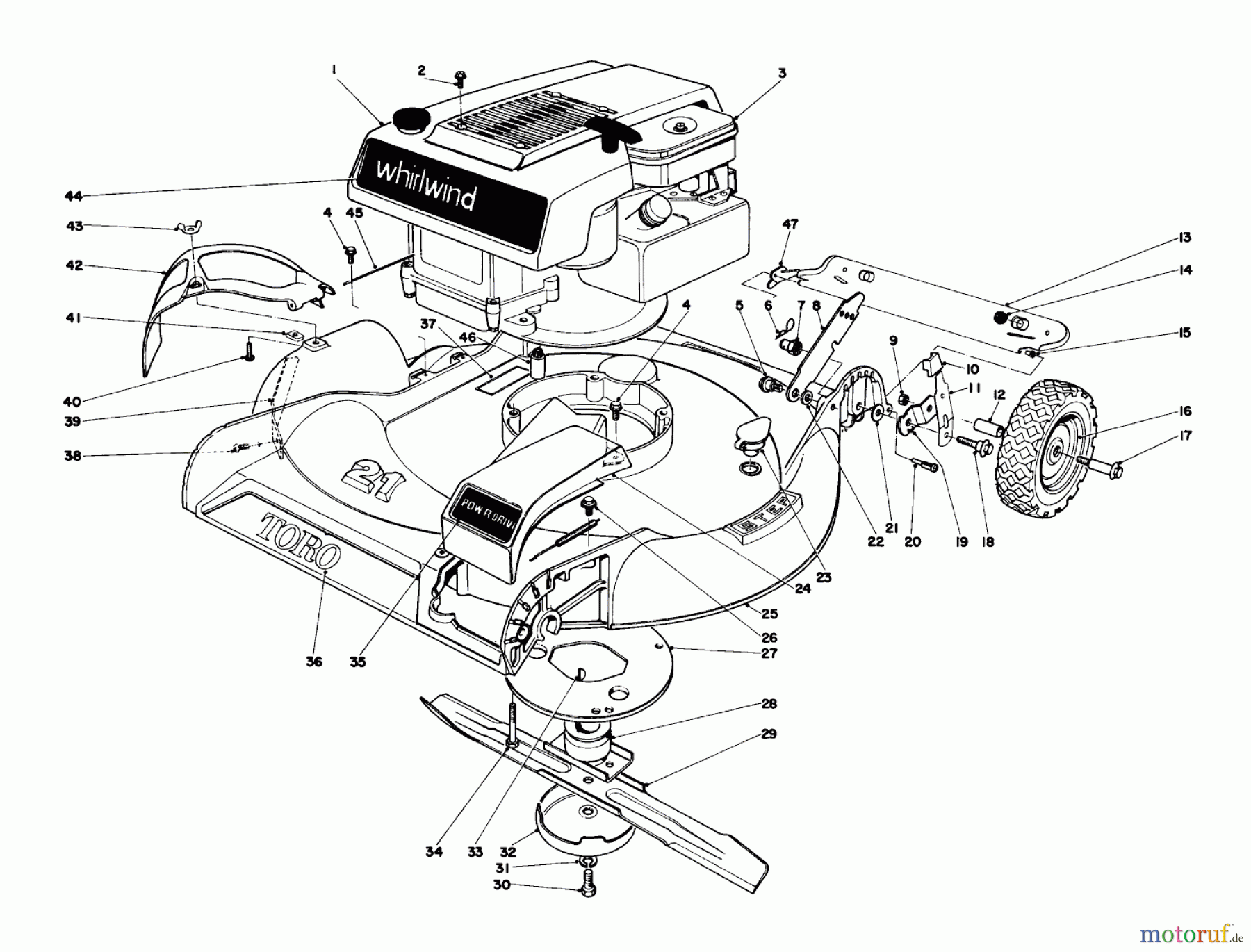  Toro Neu Mowers, Walk-Behind Seite 1 16273 - Toro Whirlwind Lawnmower, 1973 (3000001-3999999) HOUSING AND ENGINE ASSEMBLY - MODEL 16273