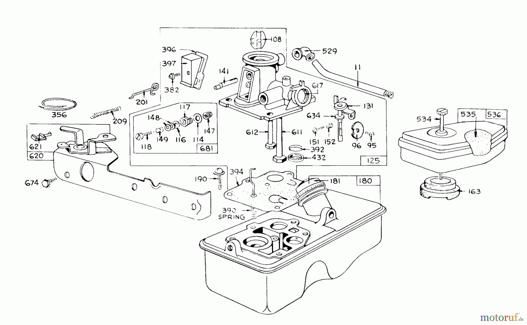 Toro Neu Mowers, Walk-Behind Seite 1 16273 - Toro Whirlwind Lawnmower, 1974 (4000001-4999999) CARBURETOR ASSEMBLY MODEL 390065 FOR 21