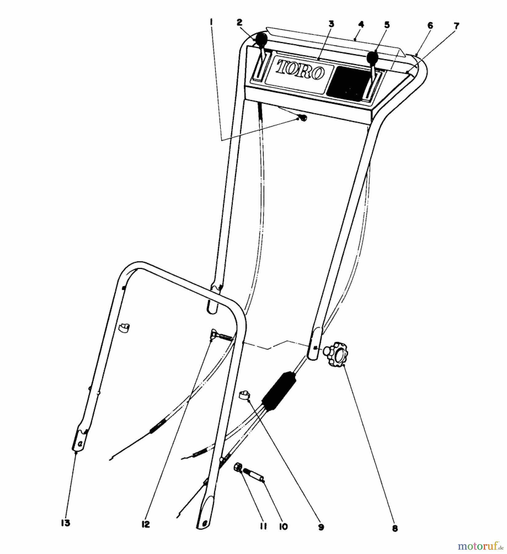  Toro Neu Mowers, Walk-Behind Seite 1 16273 - Toro Whirlwind Lawnmower, 1975 (5000001-5999999) HANDLE ASSEMBLY MODELS 16073, 16173, 16273
