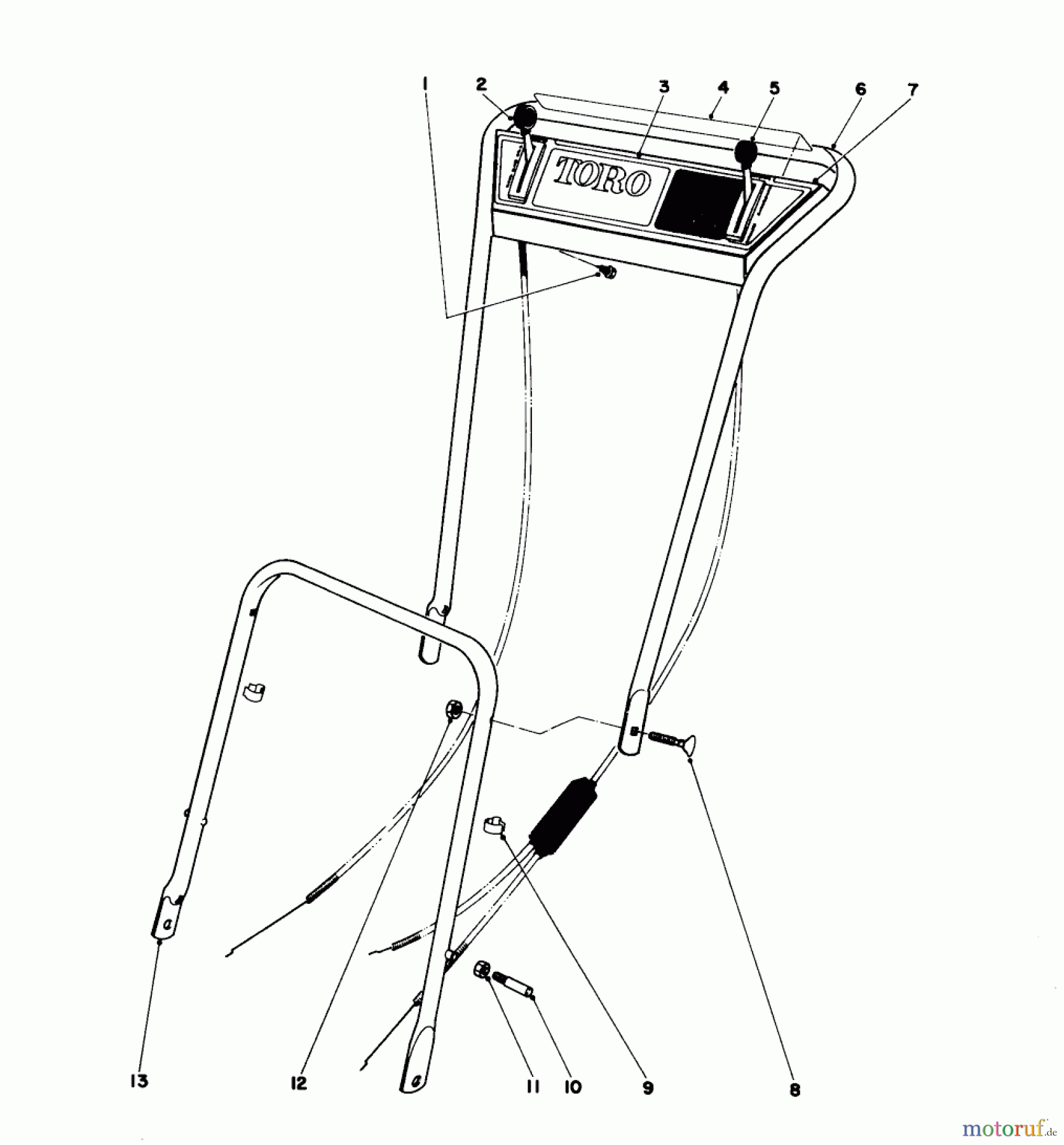 Toro Neu Mowers, Walk-Behind Seite 1 16169 - Toro Lawnmower, 1976 (6000001-6999999) HANDLE ASSEMBLY MODELS 16073, 16173, 16273