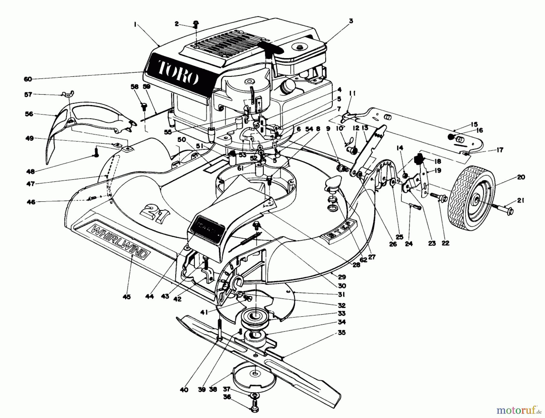  Toro Neu Mowers, Walk-Behind Seite 1 16240 - Toro Lawnmower, Use 16273, 1975 (5000001-5999999) HOUSING AND ENGINE ASSEMBLY MODEL 16273