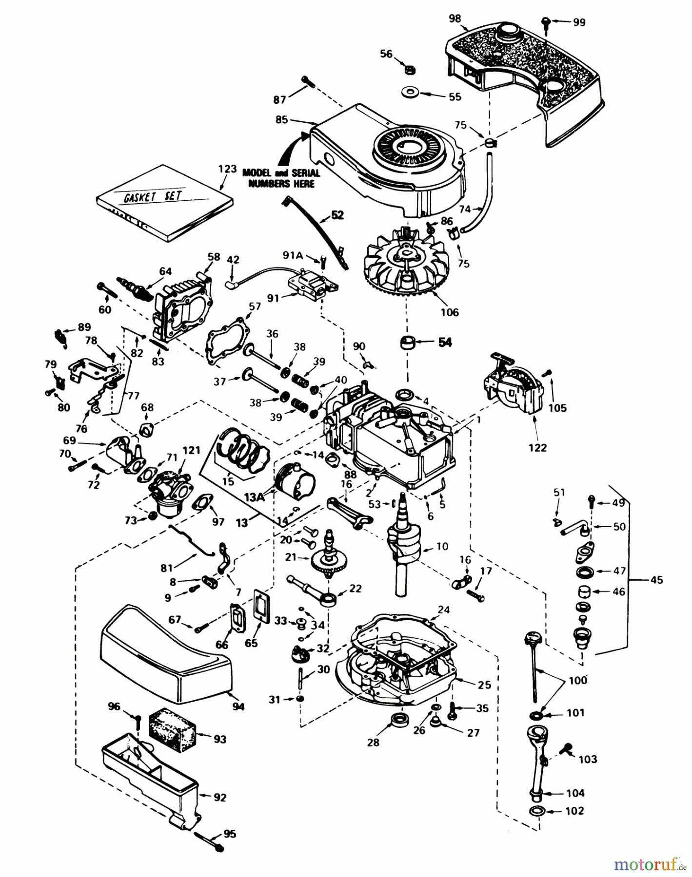 Toro Neu Mowers, Walk-Behind Seite 1 16165 - Toro Lawnmower, 1983 (3000001-3999999) ENGINE TECUMSEH MODEL NO. TNT 100-10077E