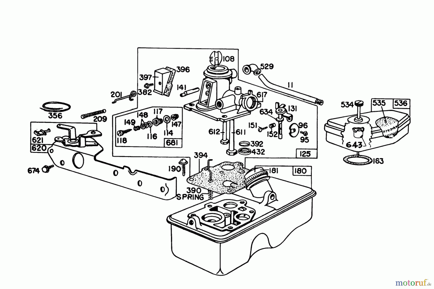  Toro Neu Mowers, Walk-Behind Seite 1 16300 - Toro Lawnmower, 1979 (9000001-9999999) BRIGGS & STRATTON CARBURETOR ASSEMBLY MODEL 92908-1842-02 FOR 21