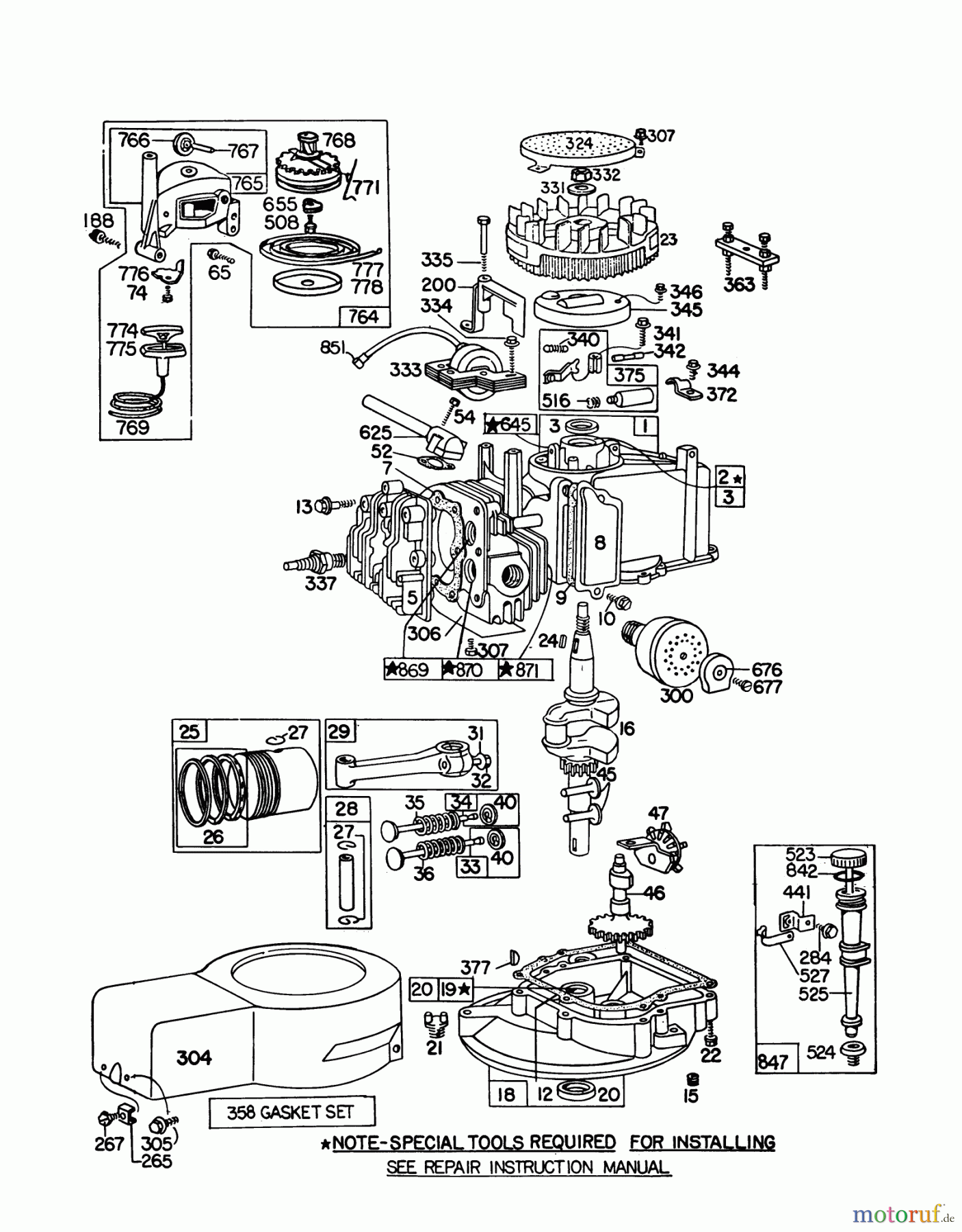 Toro Neu Mowers, Walk-Behind Seite 1 16300 - Toro Lawnmower, 1979 (9000001-9999999) ENGINE BRIGGS & STRATTON MODEL 92508-1000-02 FOR 19