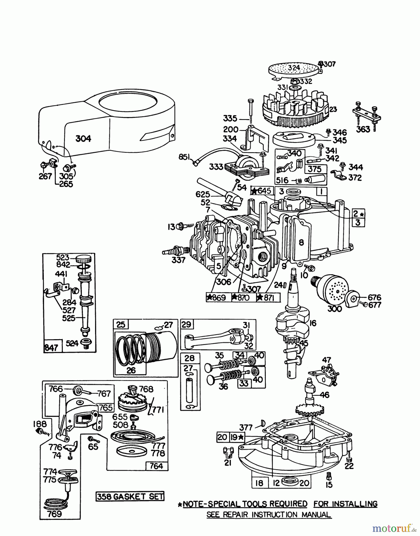 Toro Neu Mowers, Walk-Behind Seite 1 16320 - Toro Lawnmower, 1979 (9000001-9999999) ENGINE BRIGGS & STRATTON MODEL 92908-1842-02 FOR 21