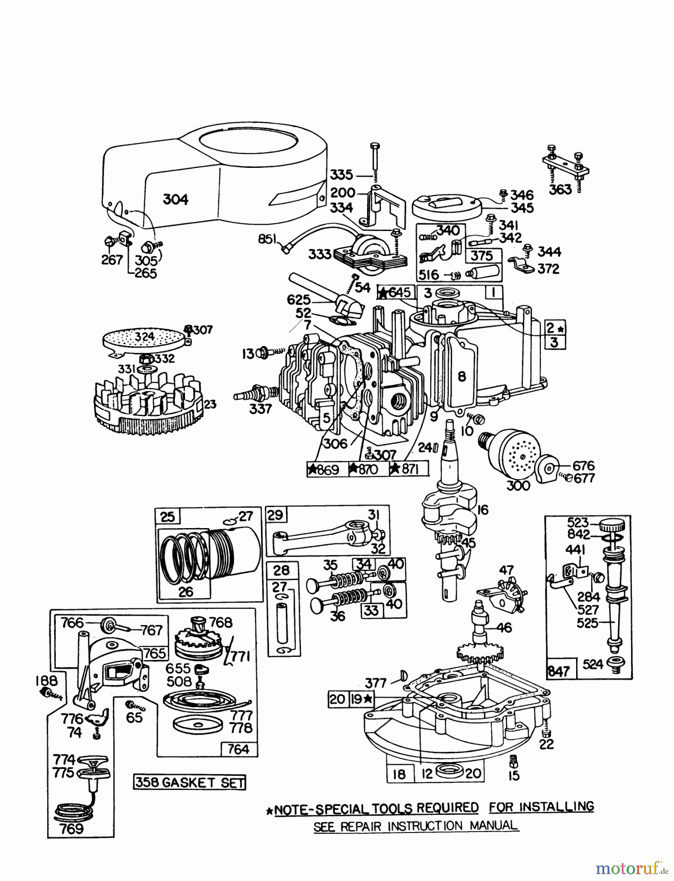 Toro Neu Mowers, Walk-Behind Seite 1 16310 - Toro Lawnmower, 1979 (9000001-9999999) ENGINE BRIGGS & STRATTON MODEL 92908-1931-02 FOR 21
