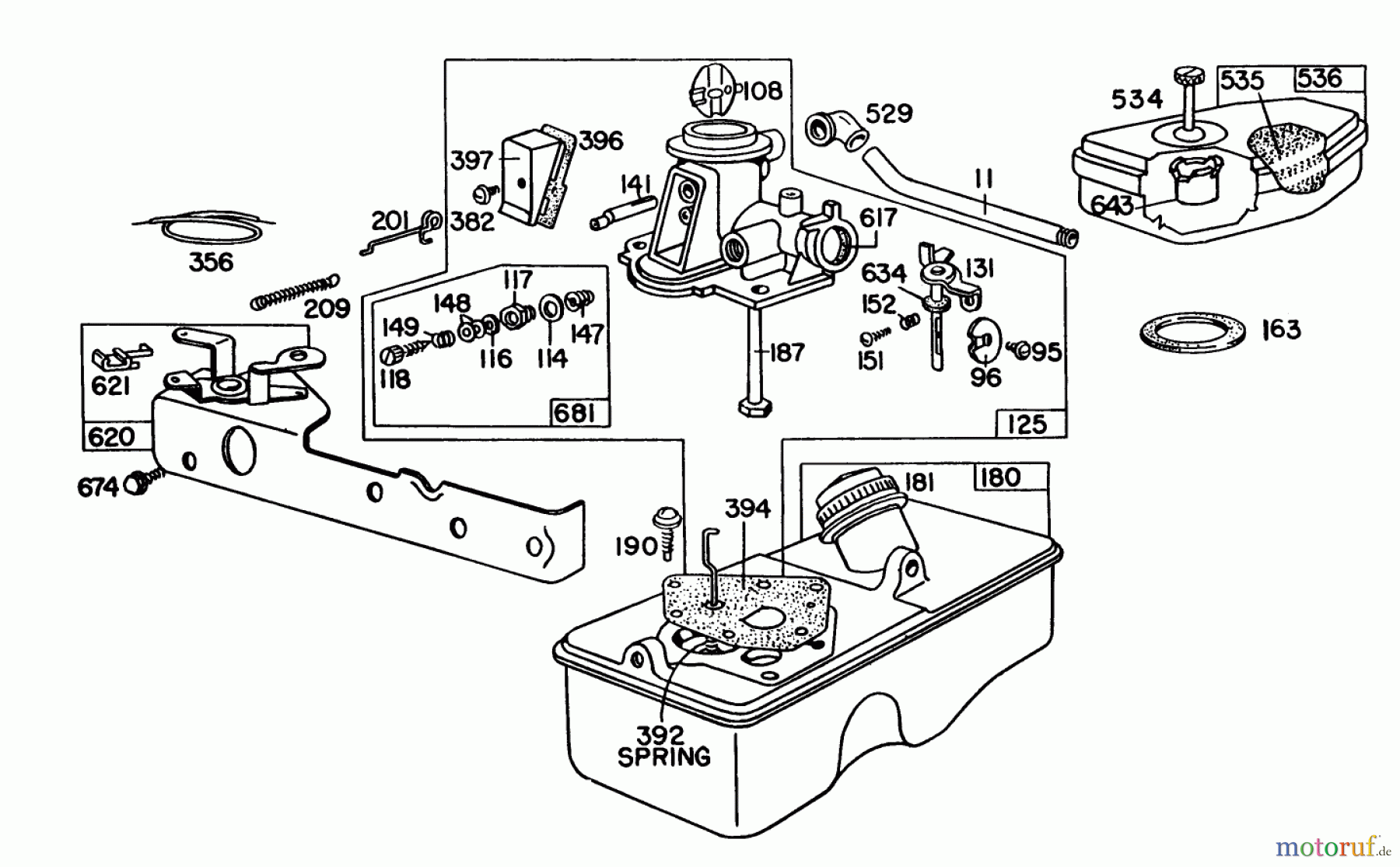  Toro Neu Mowers, Walk-Behind Seite 1 16370 - Toro Whirlwind II Lawnmower, 1979 (9000001-9999999) BRIGGS & STRATTON CARBURETOR ASSEMBLY MODEL 92508-1000-04 FOR 19