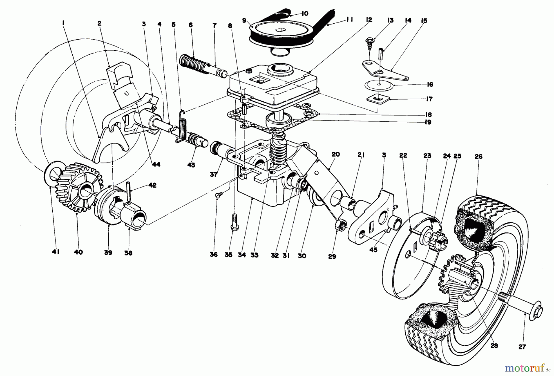 Toro Neu Mowers, Walk-Behind Seite 1 16370 - Toro Whirlwind II Lawnmower, 1979 (9000001-9999999) GEAR BOX ASSEMBLY MODEL 16390