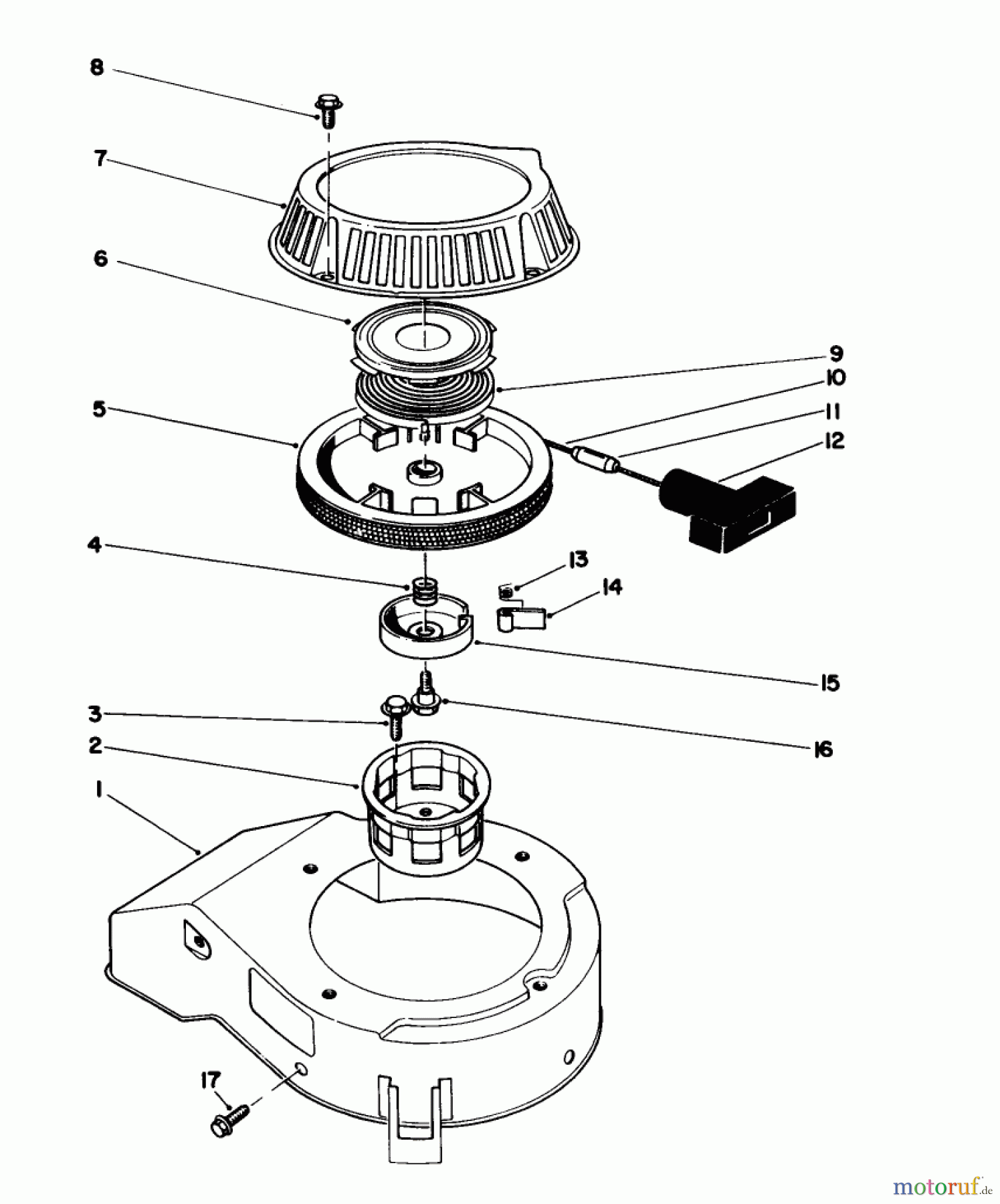  Toro Neu Mowers, Walk-Behind Seite 1 16585C - Toro Lawnmower, 1988 (8000001-8999999) RECOIL ASSEMBLY (MODEL NO. 47PH7)