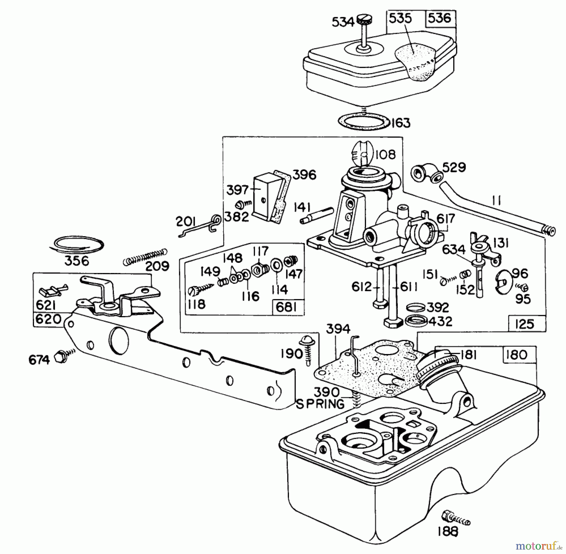 Toro Neu Mowers, Walk-Behind Seite 1 16711 - Toro Lawnmower, 1977 (7000001-7999999) CARBURETOR ASSEMBLY MODEL 390065