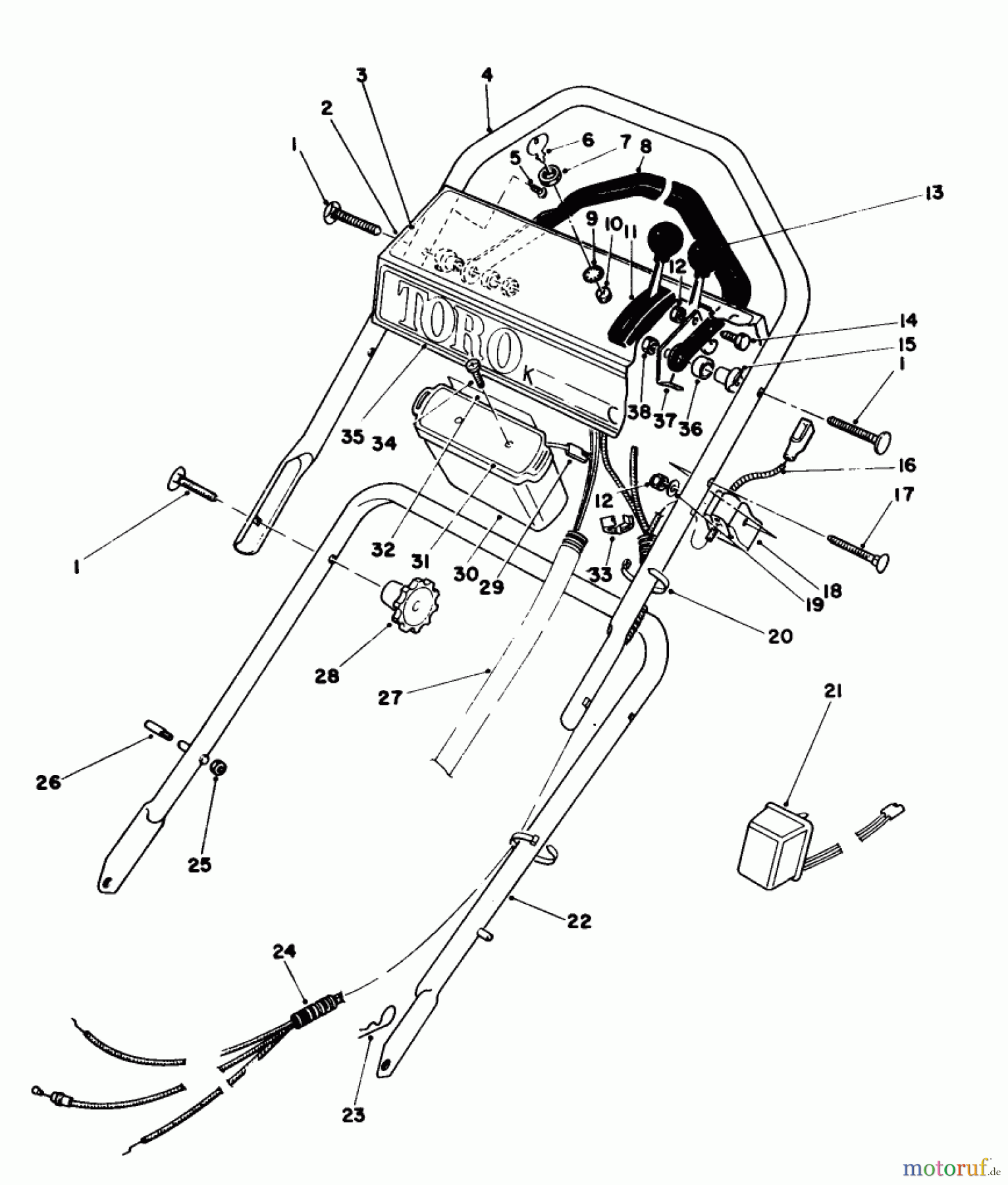  Toro Neu Mowers, Walk-Behind Seite 1 16770 - Toro Lawnmower, 1984 (4000001-4999999) HANDLE ASSEMBLY