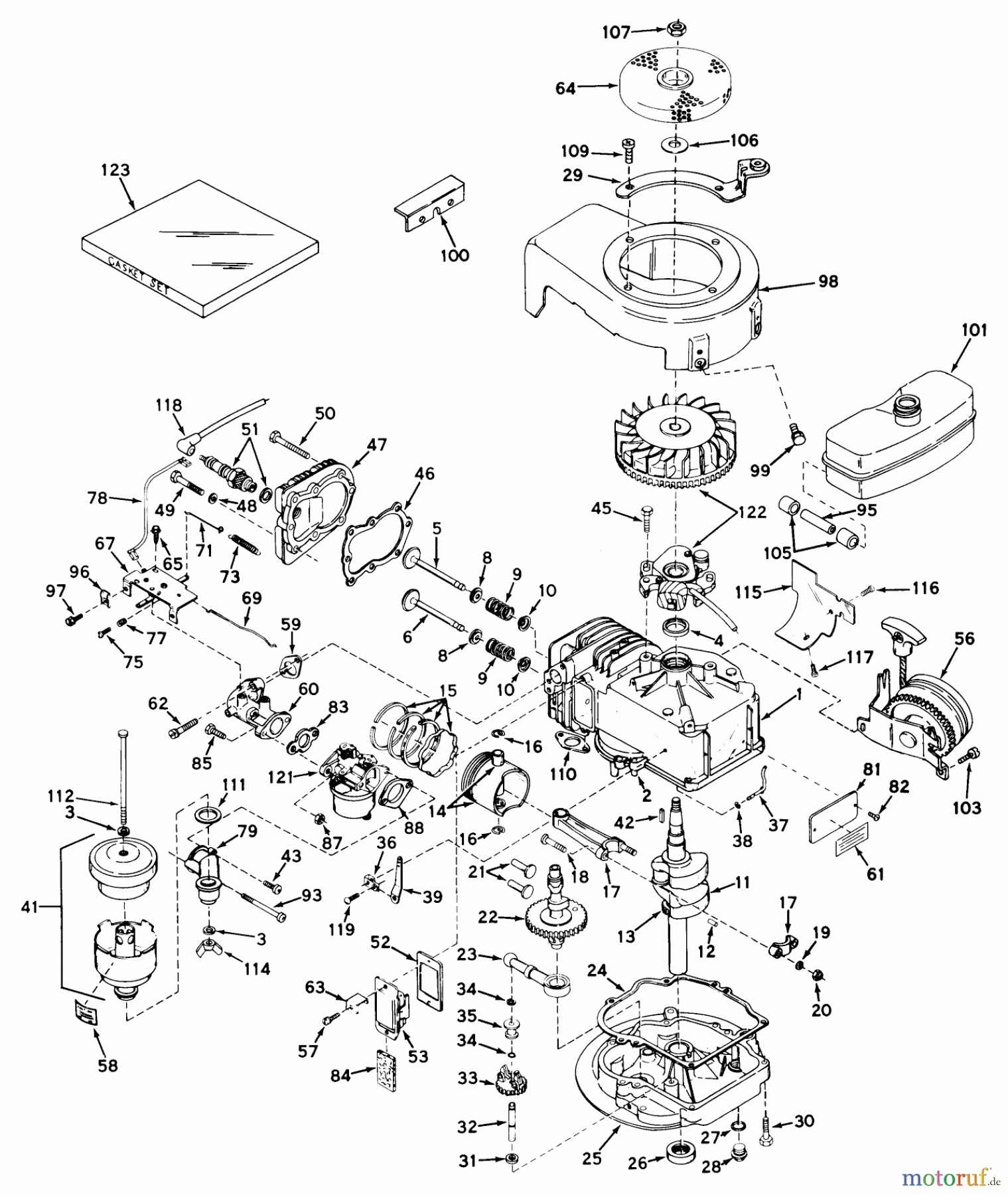  Toro Neu Mowers, Walk-Behind Seite 1 19222 - Toro Whirlwind Lawnmower, 1969 (9000001-9999999) ENGINE MODEL NO. LAV35-40458H