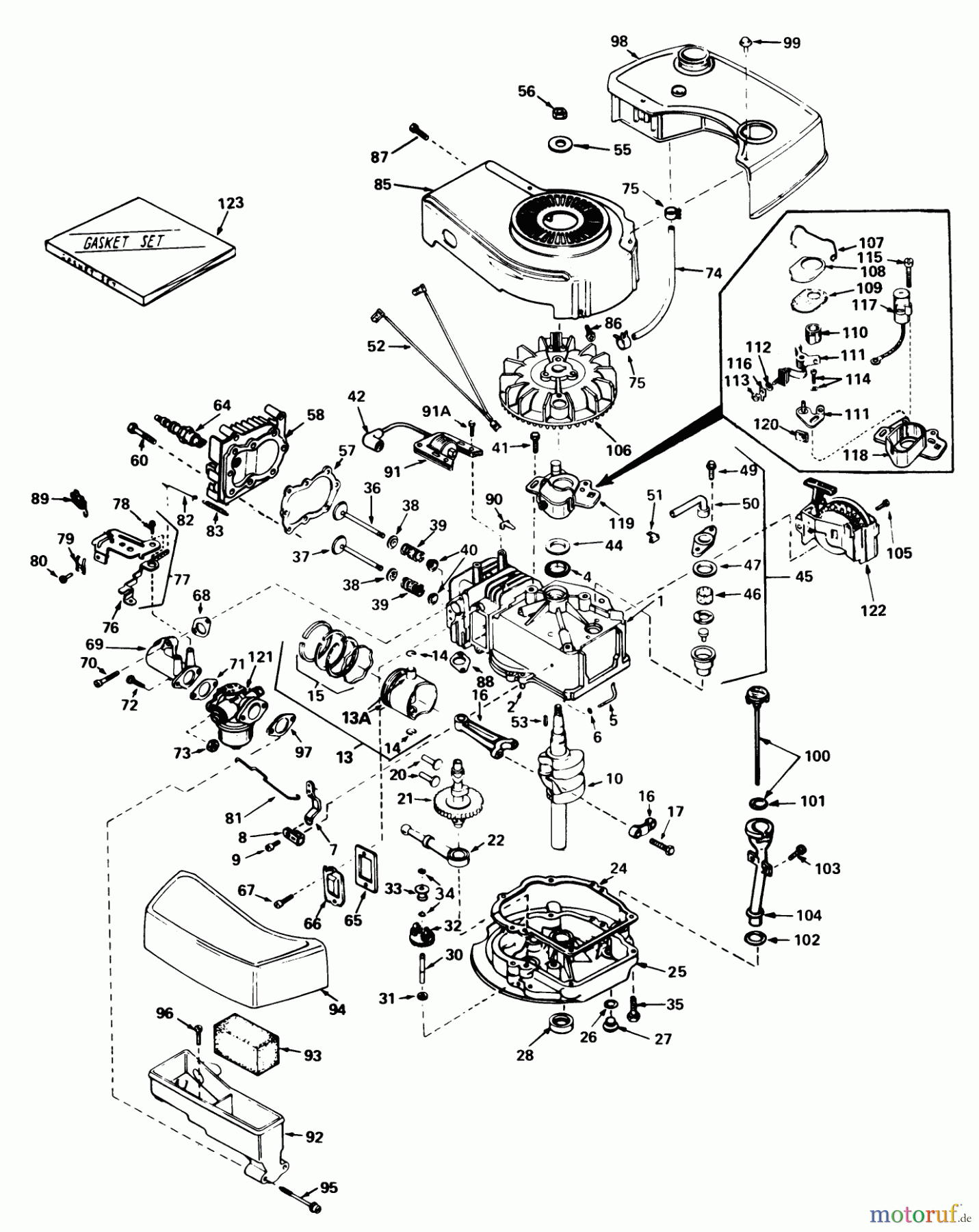 Toro Neu Mowers, Walk-Behind Seite 1 18015 - Toro Lawnmower, 1980 (0000001-0999999) ENGINE TECUMSEH MODEL NO. TNT-100-10070C