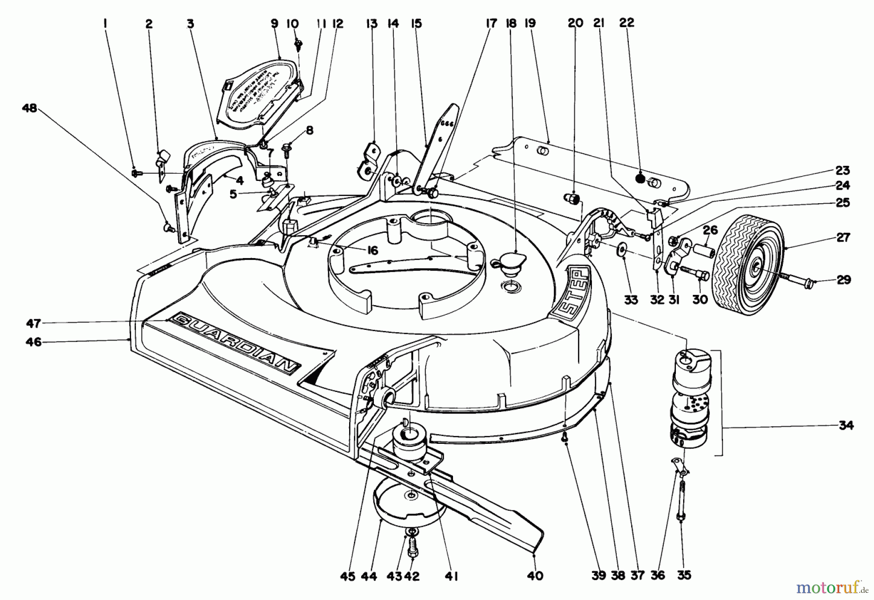  Toro Neu Mowers, Walk-Behind Seite 1 18257 - Toro Guardian Lawnmower, 1972 (2000001-2999999) HOUSING ASSEMBLY MODEL NO. 18257