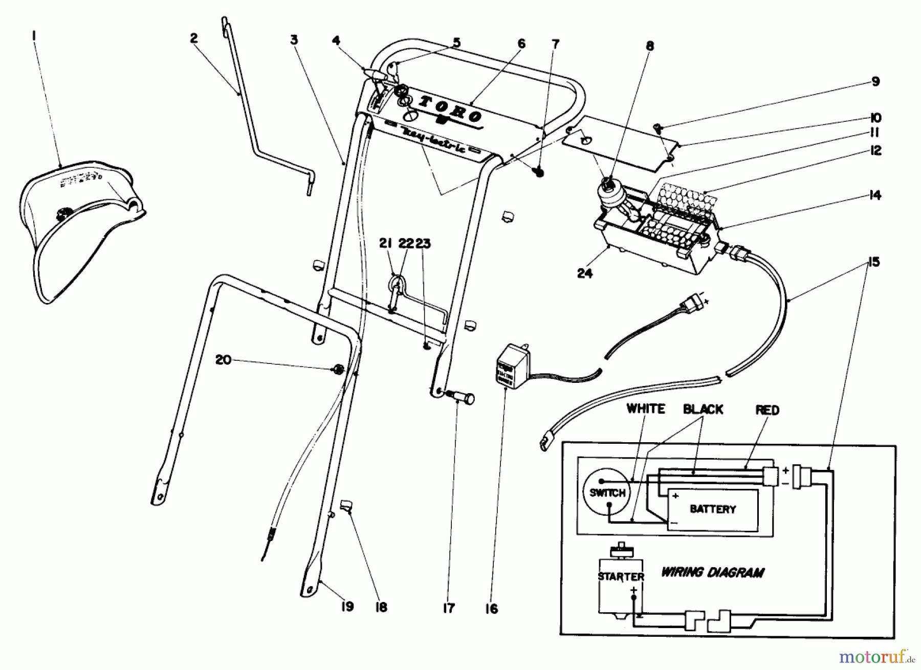 Toro Neu Mowers, Walk-Behind Seite 1 19250 - Toro Whirlwind Lawnmower, 1969 (9000001-9999999) HANDLE ASSEMBLY