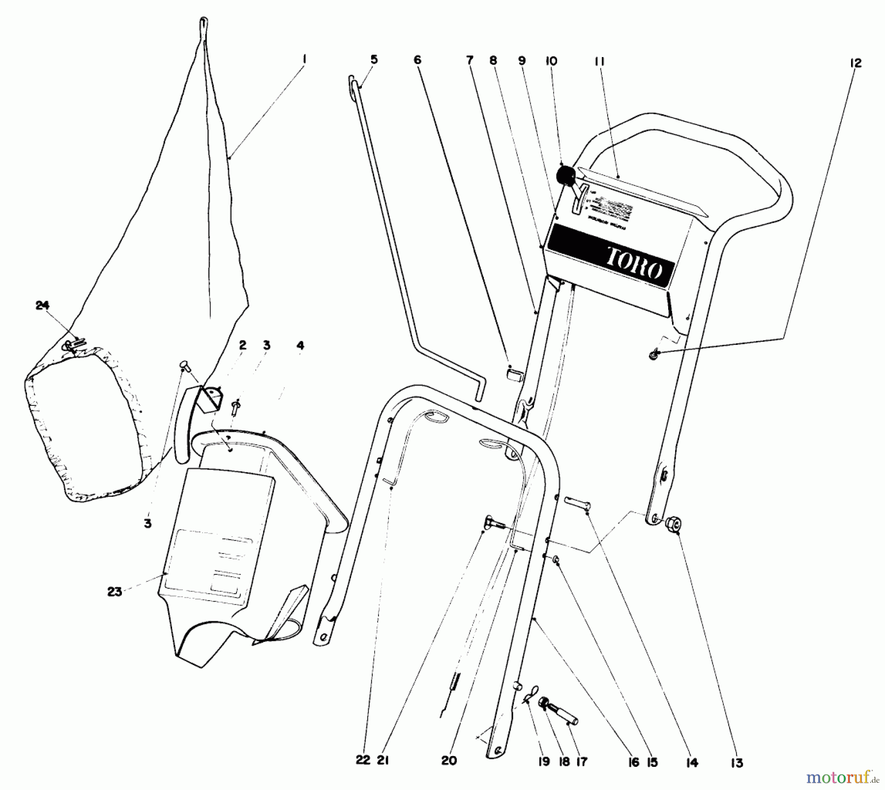 Toro Neu Mowers, Walk-Behind Seite 1 19400 - Toro Guardian Lawnmower, 1974 (4000001-4999999) HANDLE ASSEMBLY