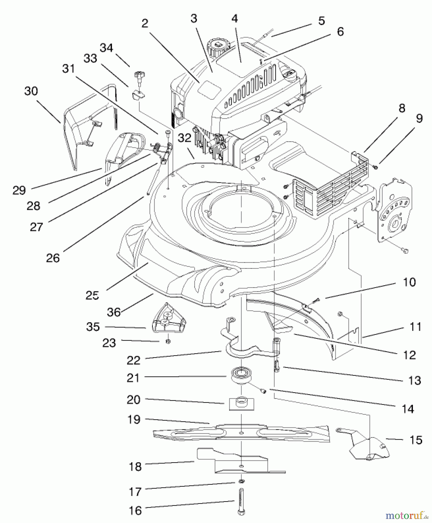  Toro Neu Mowers, Walk-Behind Seite 1 20023 (R-21SB) - Toro Recycler Mower, R-21SB, 2000 (200000001-200999999) ENGINE & BLADE ASSEMBLY