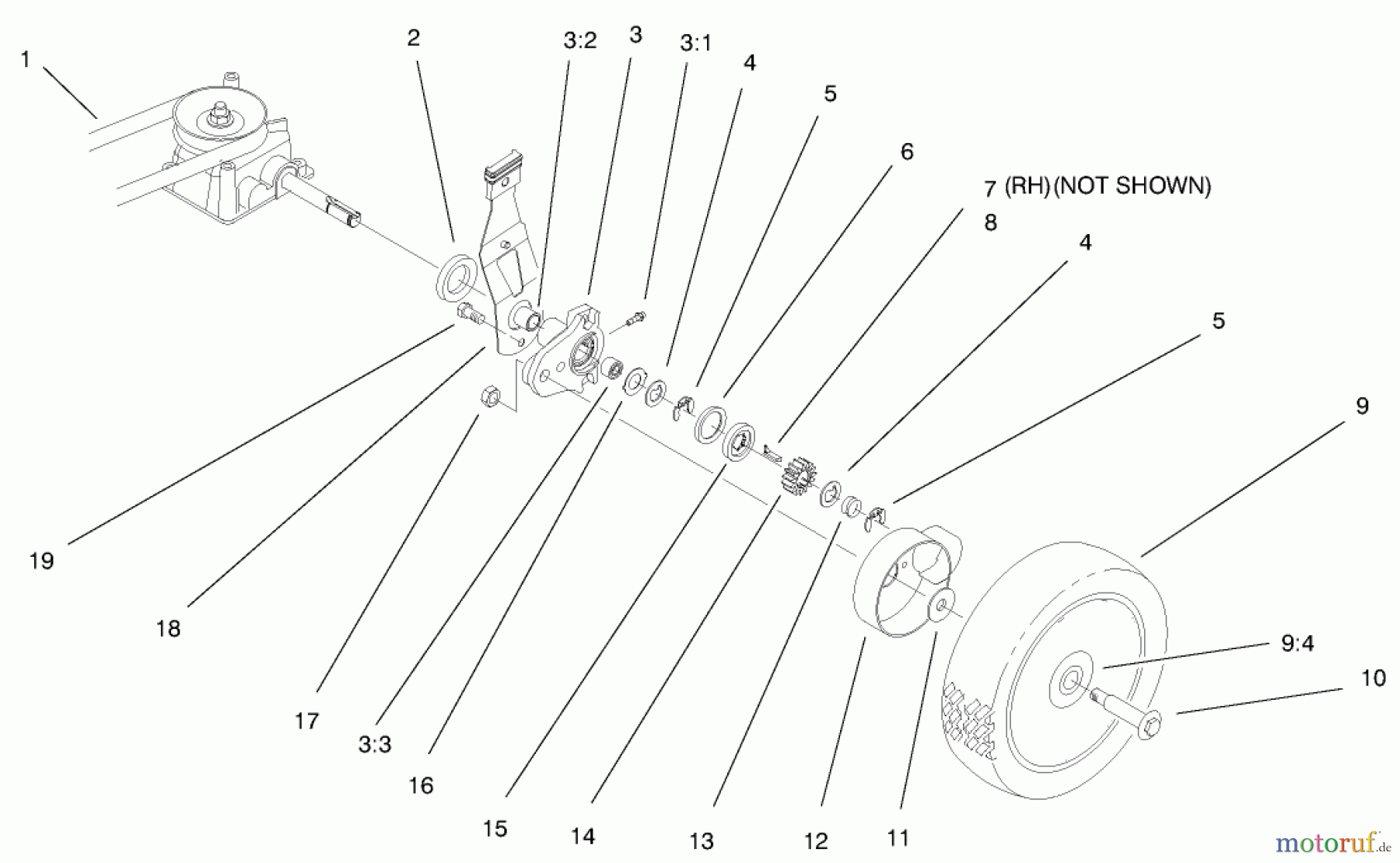  Toro Neu Mowers, Walk-Behind Seite 1 20023 (R-21SB) - Toro Recycler Mower, R-21SB, 2000 (200000001-200999999) GEAR CASE & WHEEL ASSEMBLY