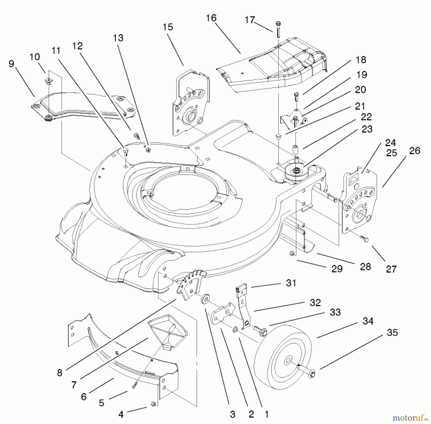  Toro Neu Mowers, Walk-Behind Seite 1 20023C (R-21S) - Toro Recycler Mower, R-21S, 2001 (210000001-210999999) HOUSING & BRACKET ASSEMBLY