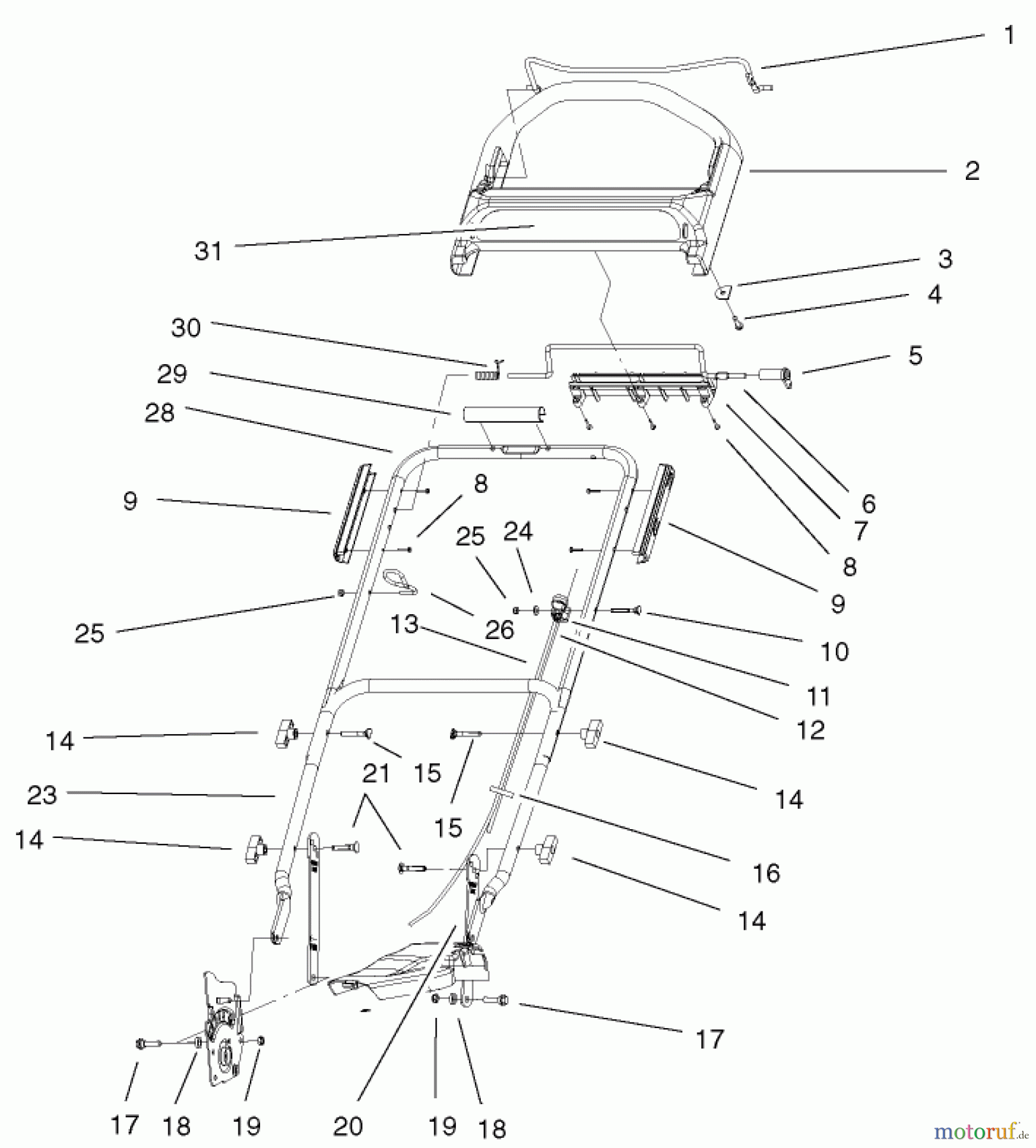 Toro Neu Mowers, Walk-Behind Seite 1 20025 - Toro Recycler Mower, With Bag, 1999 (9900001-9999999) HANDLE & CONTROLS ASSEMBLY