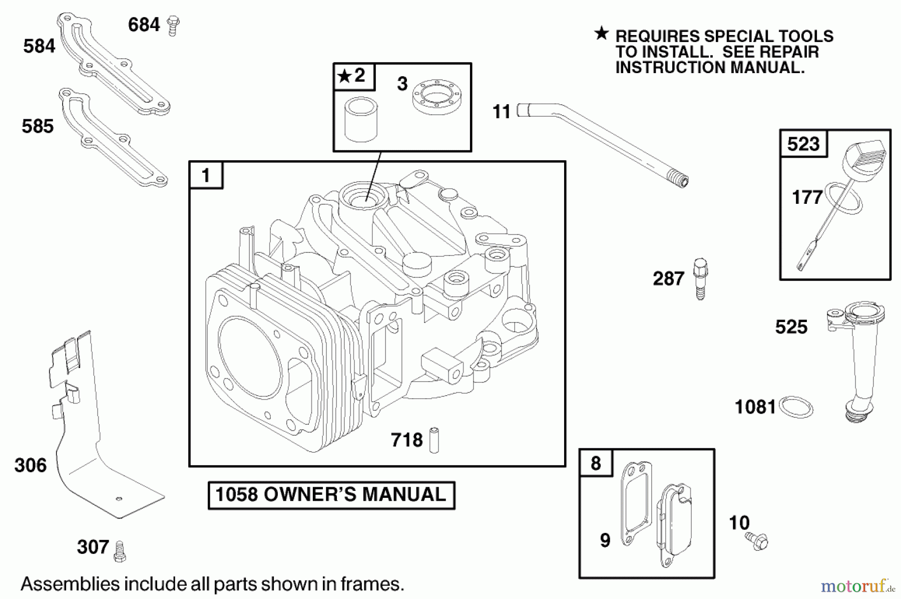  Toro Neu Mowers, Walk-Behind Seite 1 20027 (R-21OSB) - Toro Recycler Mower, R-21OSB, 2000 (200000001-200999999) ENGINE BRIGGS & STRATTON MODEL 122602-0150-E1 #1