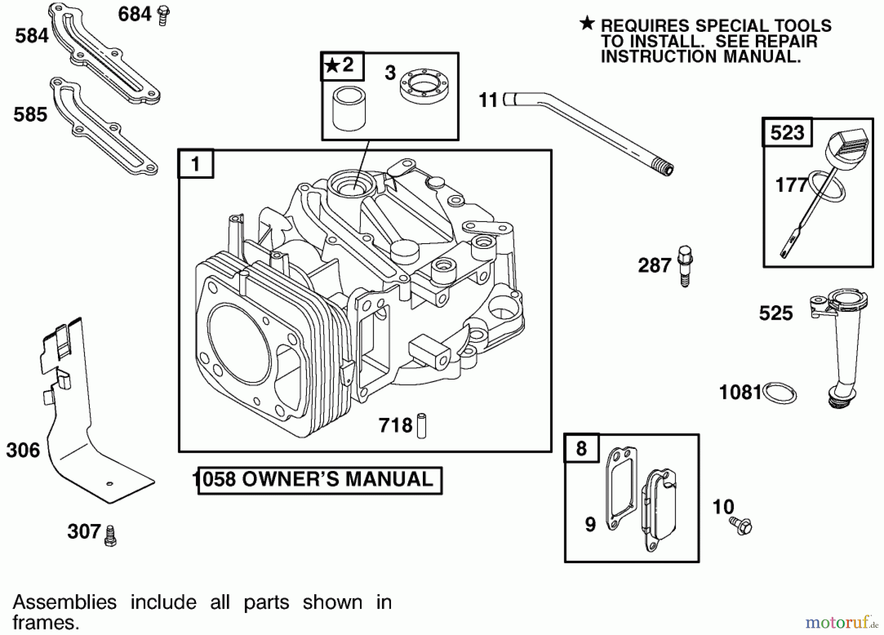 Toro Neu Mowers, Walk-Behind Seite 1 20027 (R-21OSB) - Toro Recycler Mower, R-21OSB, 2001 (210000001-210999999) ENGINE BRIGGS & STRATTON MODEL 122602-0150-E1 #1