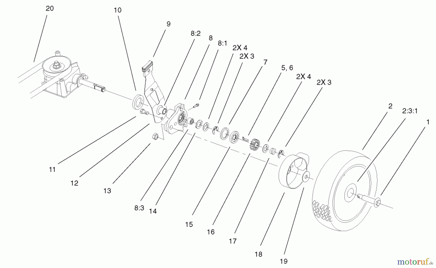 Toro Neu Mowers, Walk-Behind Seite 1 20027 (R-21OSB) - Toro Recycler Mower, R-21OSB, 2001 (210000001-210999999) GEAR CASE AND WHEEL ASSEMBLY