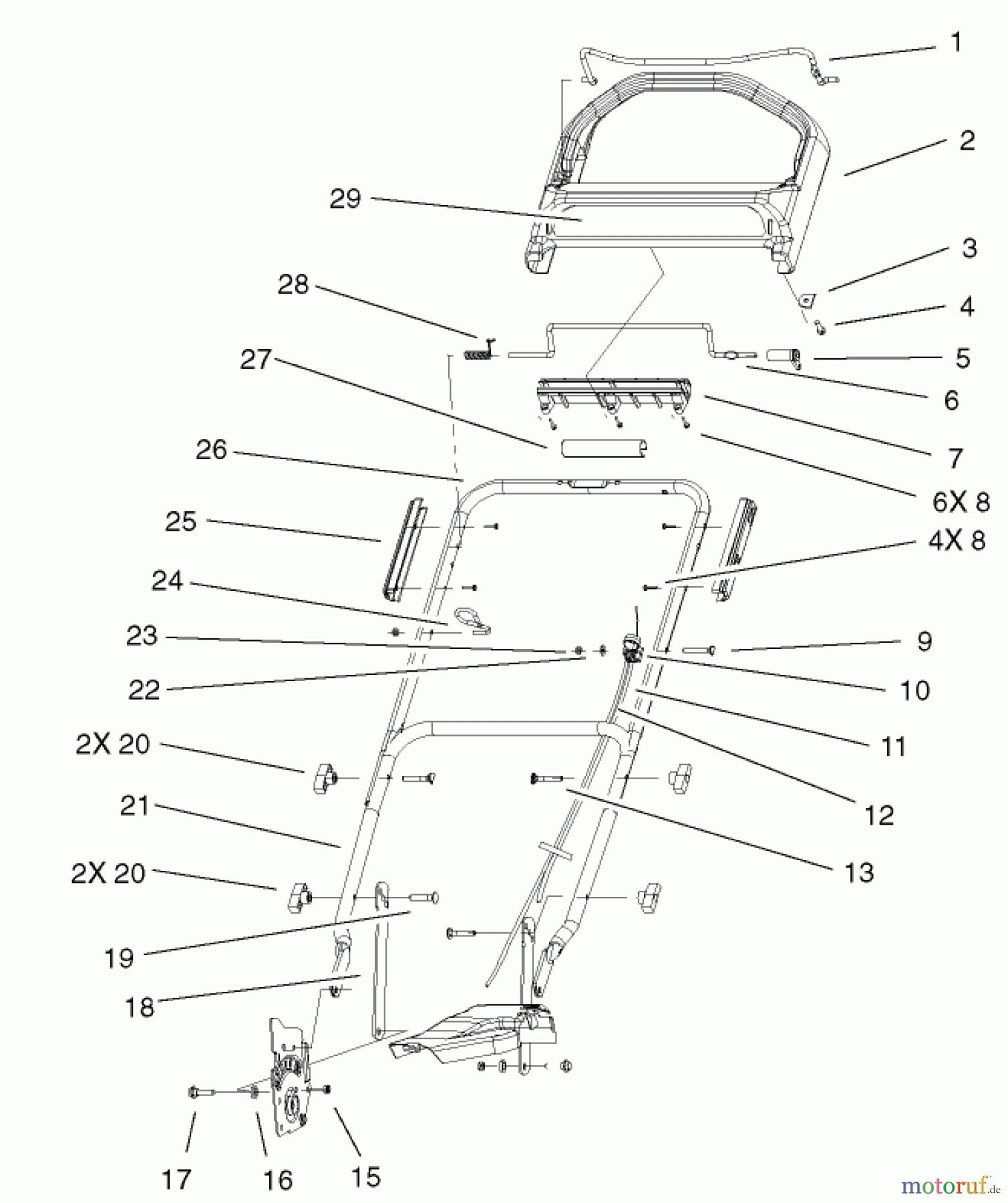  Toro Neu Mowers, Walk-Behind Seite 1 20027 (R-21OSB) - Toro Recycler Mower, R-21OSB, 2001 (210000001-210999999) HANDLE ASSEMBLY