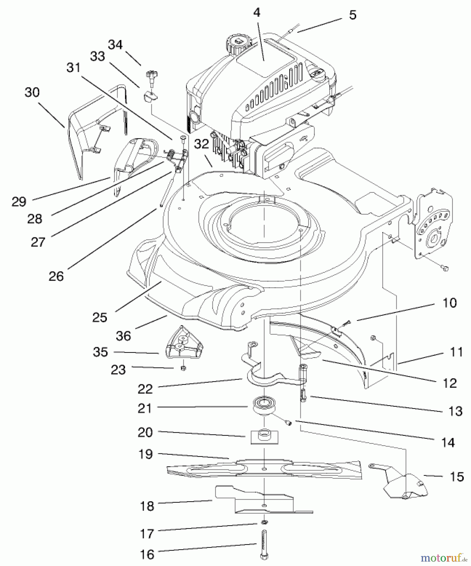  Toro Neu Mowers, Walk-Behind Seite 1 20028 - Toro Recycler Mower, 1999 (9900001-9999999) ENGINE & BLADE ASSEMBLY