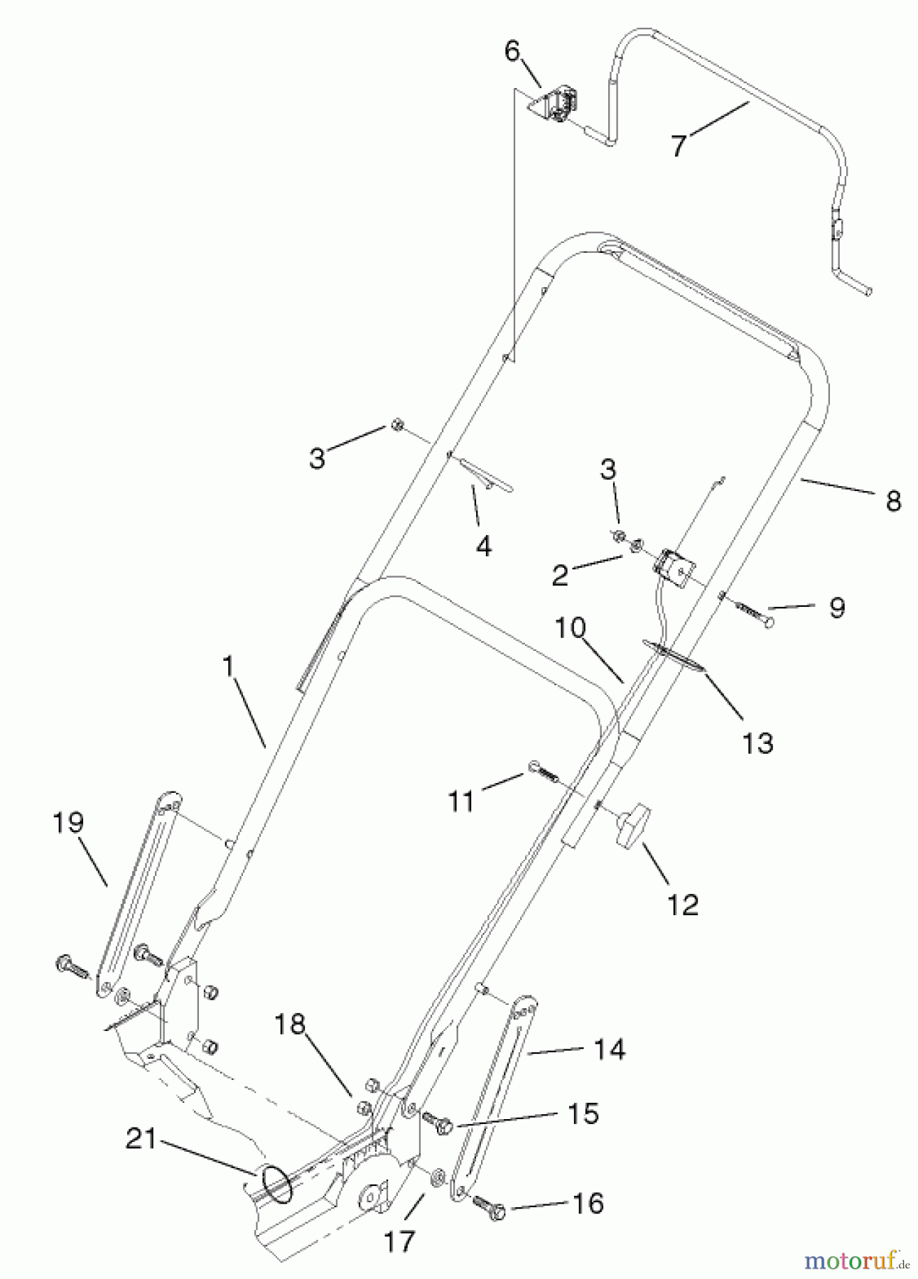  Toro Neu Mowers, Walk-Behind Seite 1 20030 (SR-21P) - Toro Super Recycler Mower, SR-21P, 2001 (210000001-210999999) HANDLE AND CONTROL ASSEMBLY