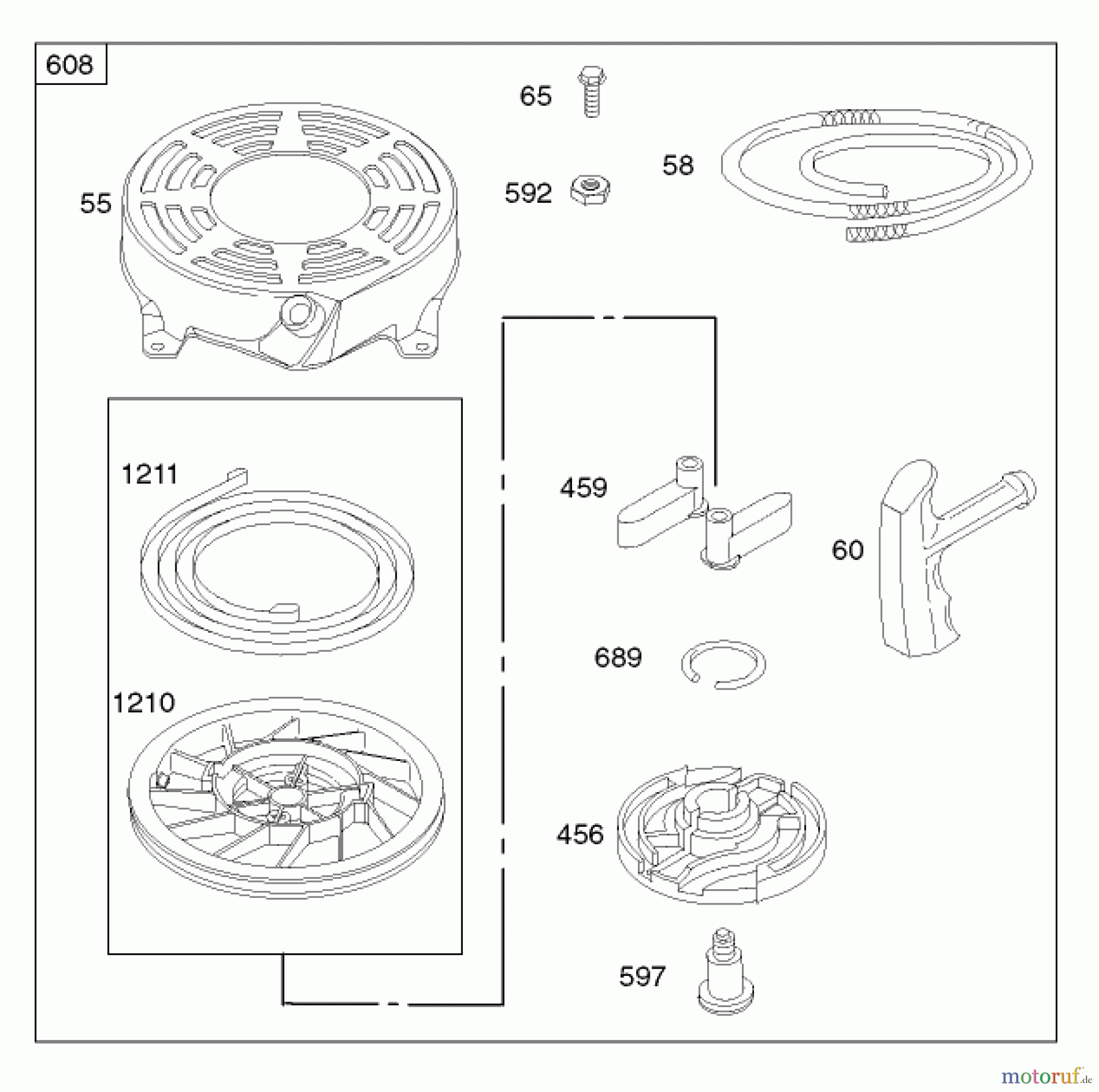  Toro Neu Mowers, Walk-Behind Seite 1 20033 - Toro Super Recycler Mower, 2002 (220000001-220999999) STARTER ASSEMBLY ENGINE BRIGGS AND STRATTON MODEL 123K02-0114-E1