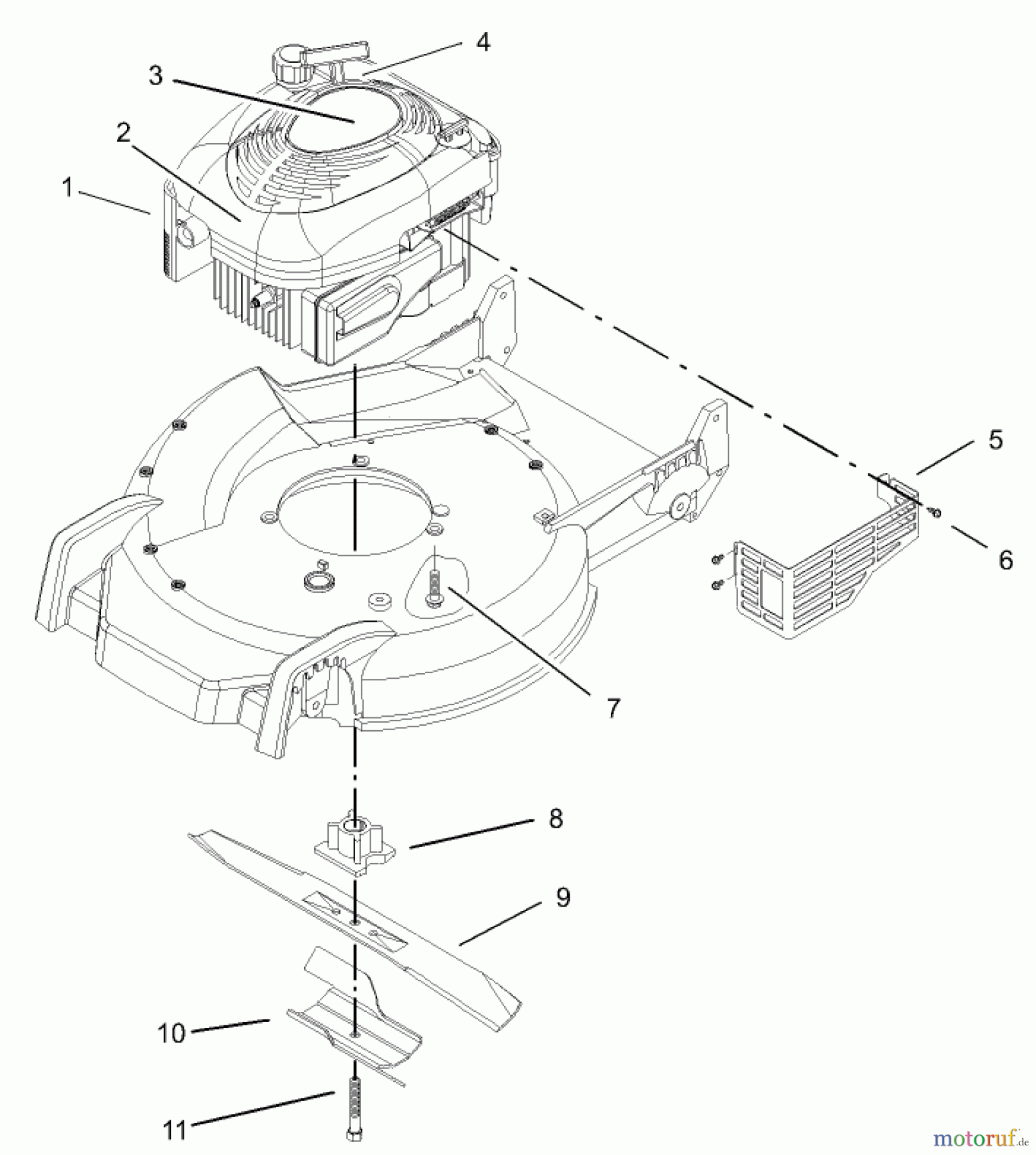  Toro Neu Mowers, Walk-Behind Seite 1 20033 - Toro Super Recycler Mower, 2003 (230000001-230999999) ENGINE AND BLADE ASSEMBLY