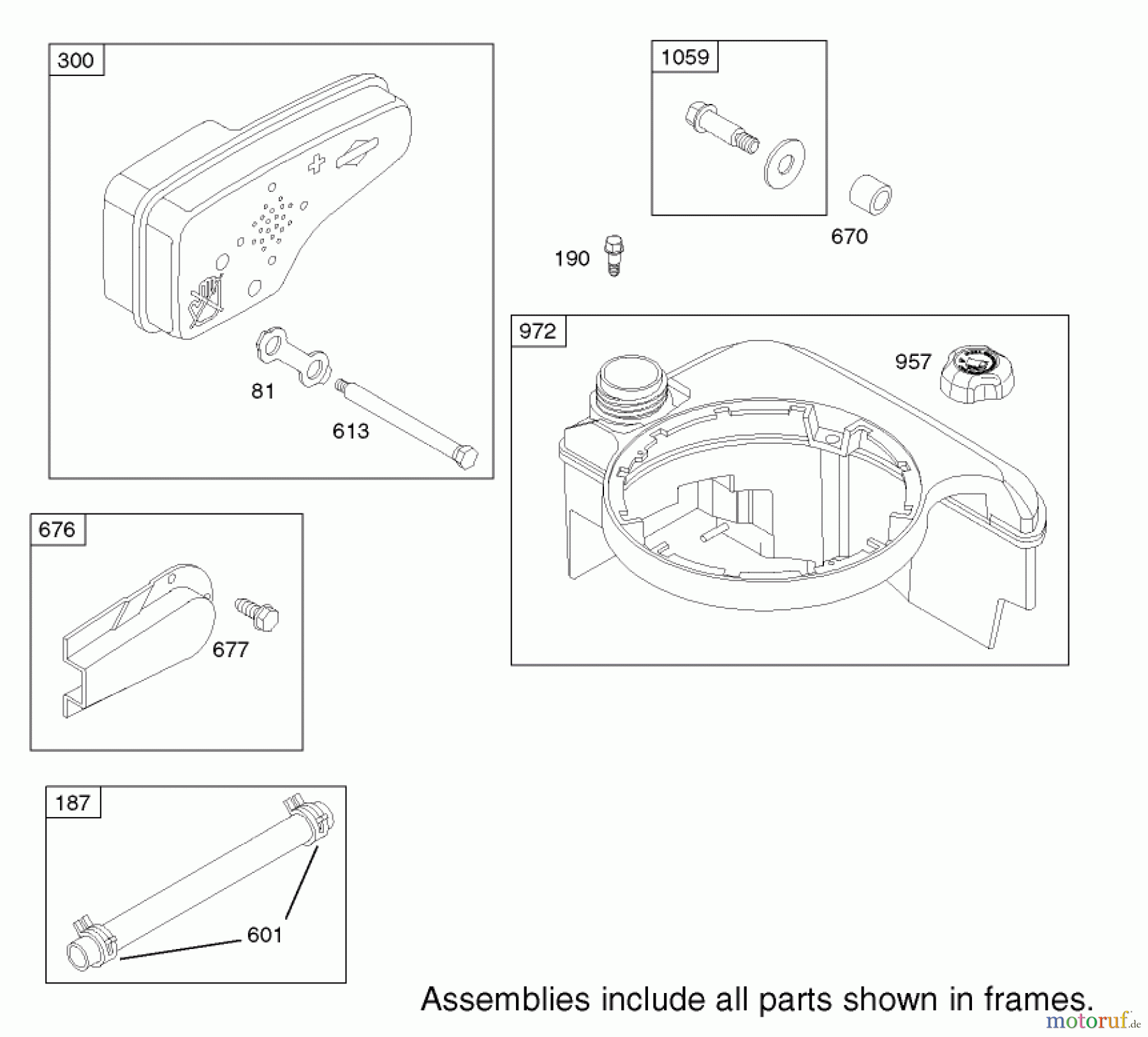  Toro Neu Mowers, Walk-Behind Seite 1 20036 - Toro Super Recycler Mower, 2002 (220000001-220999999) MUFFLER AND FUEL TANK ASSEMBLY ENGINE BRIGGS AND STRATTON MODEL 123K02-0114-E1