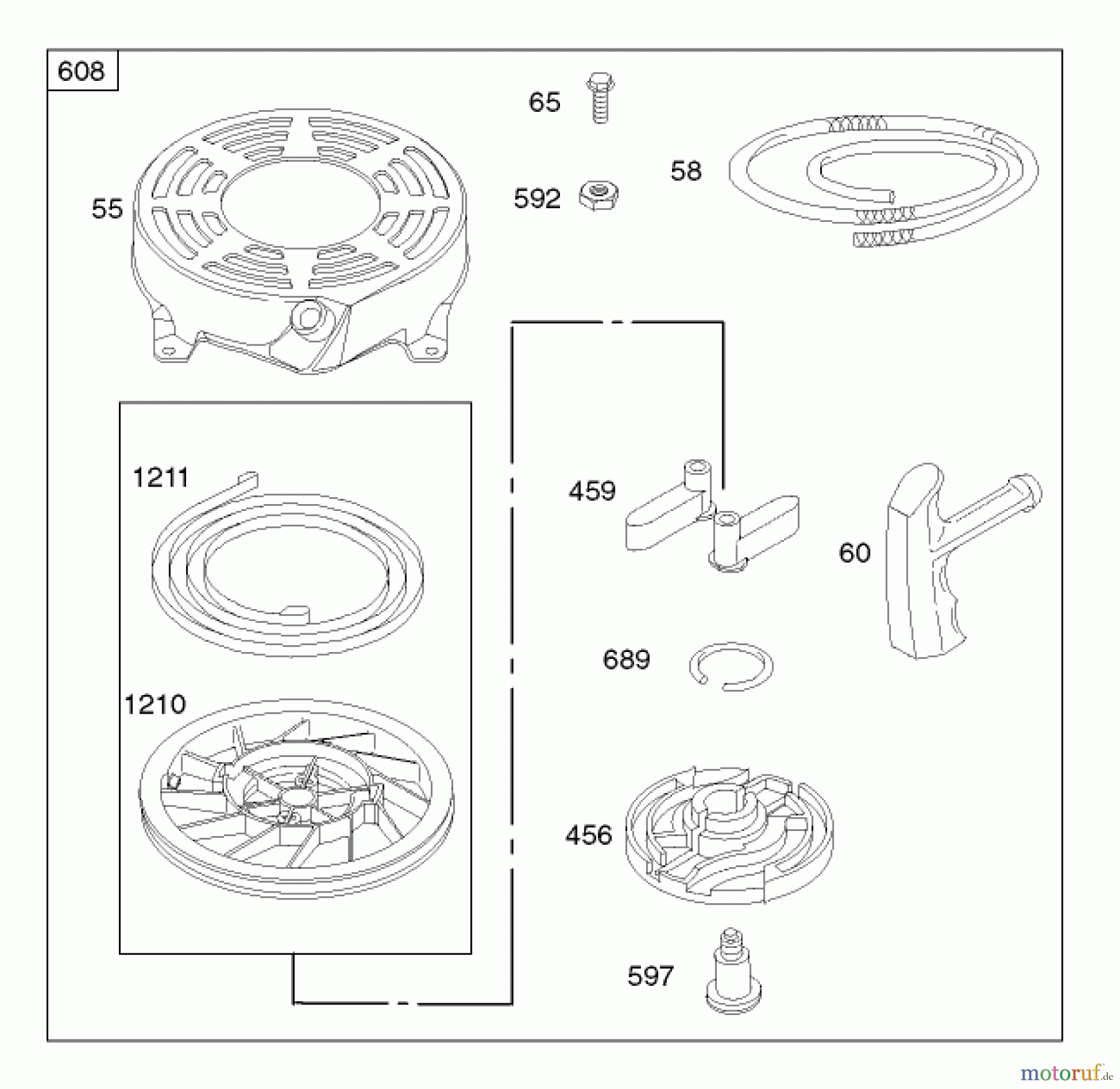 Toro Neu Mowers, Walk-Behind Seite 1 20037 - Toro Super Recycler Mower with Bag, 2002 (220000001-220999999) STARTER ASSEMBLY ENGINE BRIGGS AND STRATTON MODEL 123K02-0114-E1