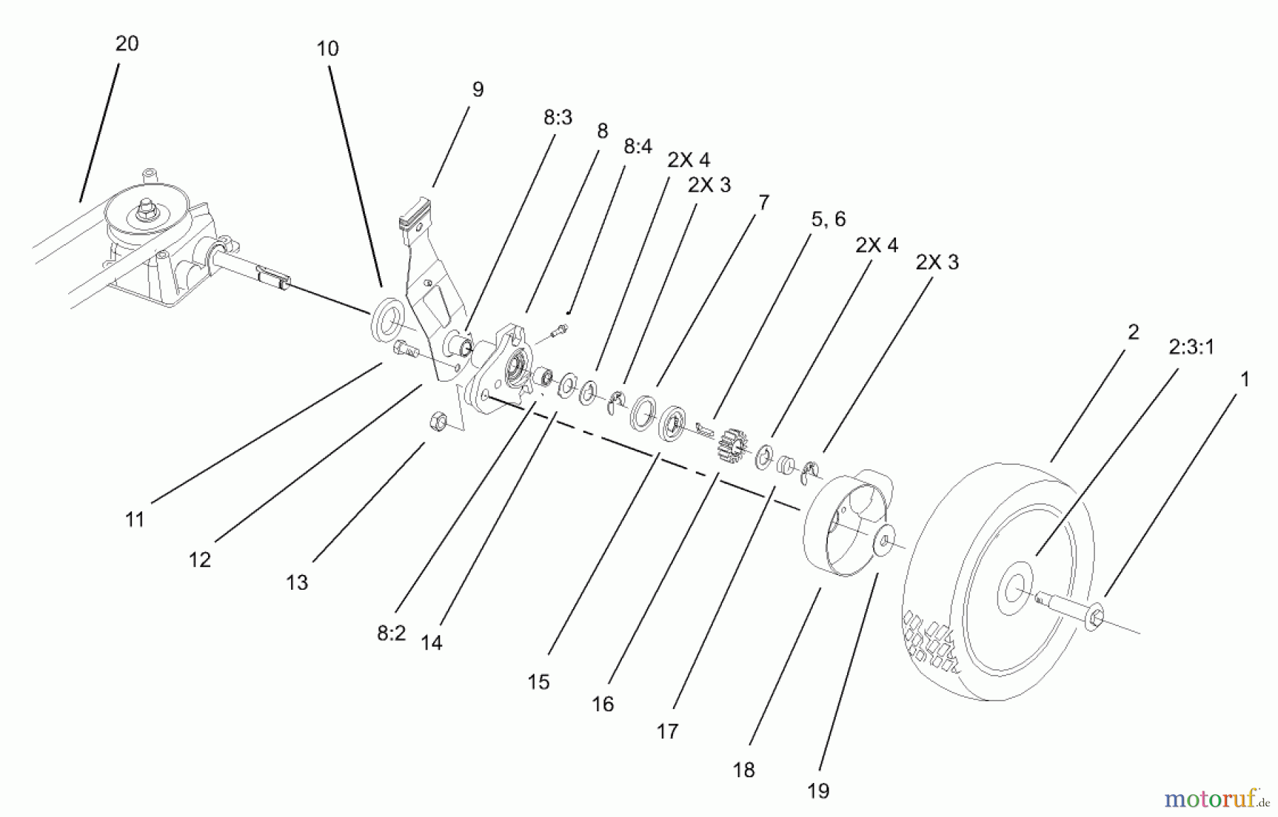  Toro Neu Mowers, Walk-Behind Seite 1 20036 - Toro Super Recycler Mower, 2004 (240000001-240999999) GEAR CASE AND WHEEL ASSEMBLY