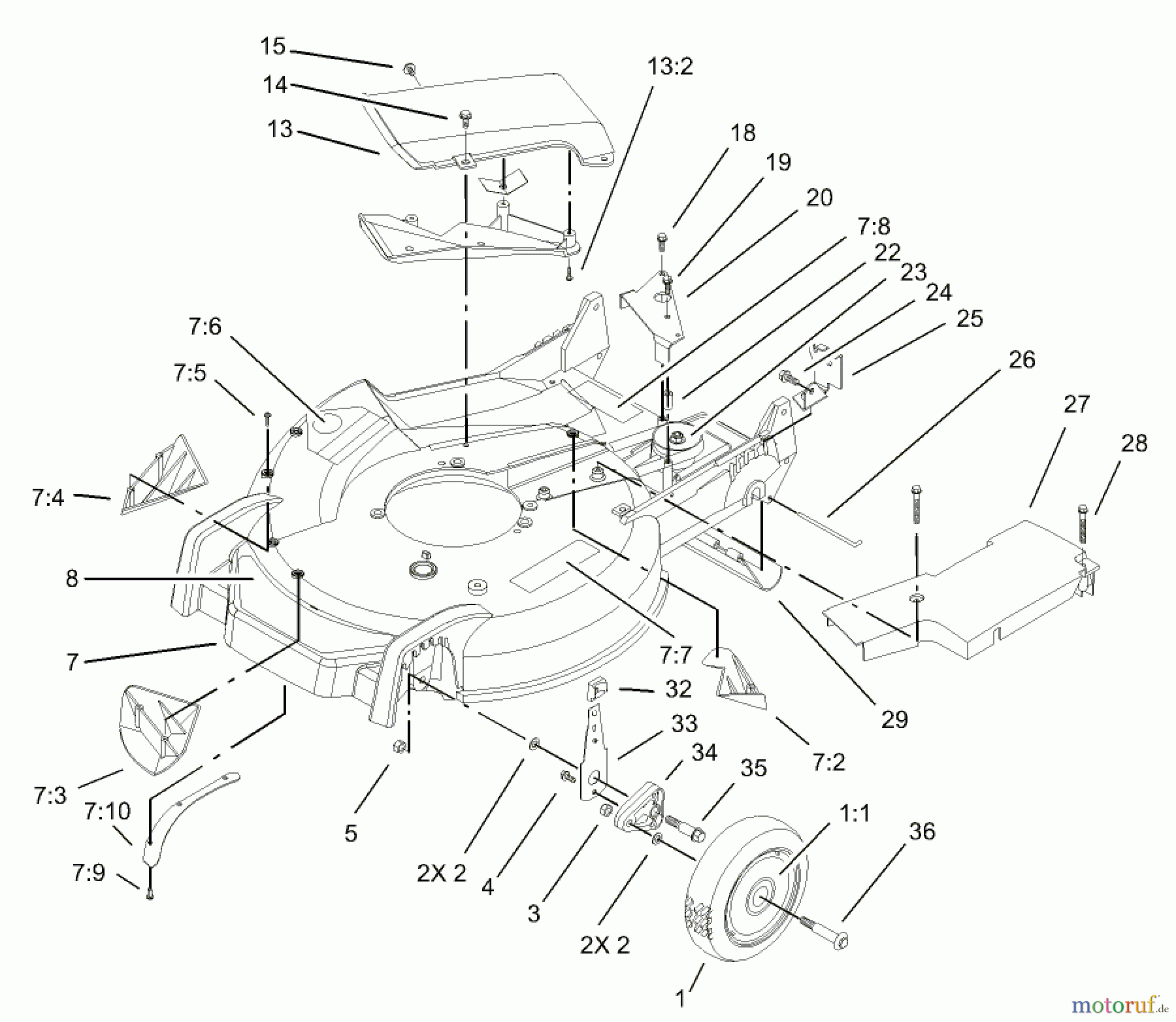  Toro Neu Mowers, Walk-Behind Seite 1 20036 - Toro Super Recycler Mower, 2004 (240000001-240999999) HOUSING AND WHEEL ASSEMBLY