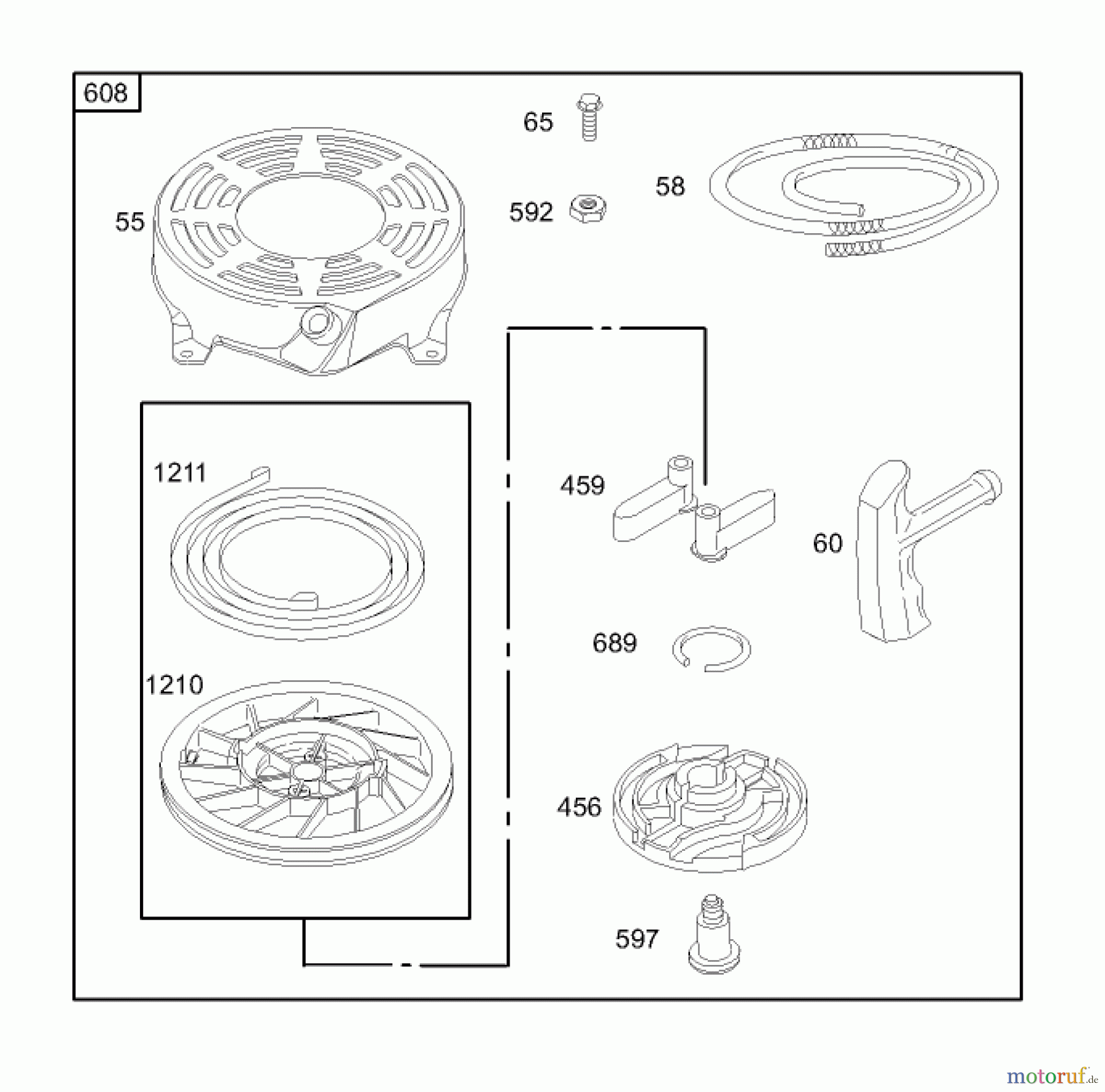  Toro Neu Mowers, Walk-Behind Seite 1 20036 - Toro Super Recycler Mower, 2004 (240000001-240999999) STARTER ASSEMBLY BRIGGS AND STRATTON MODEL 123K02-0114-E1