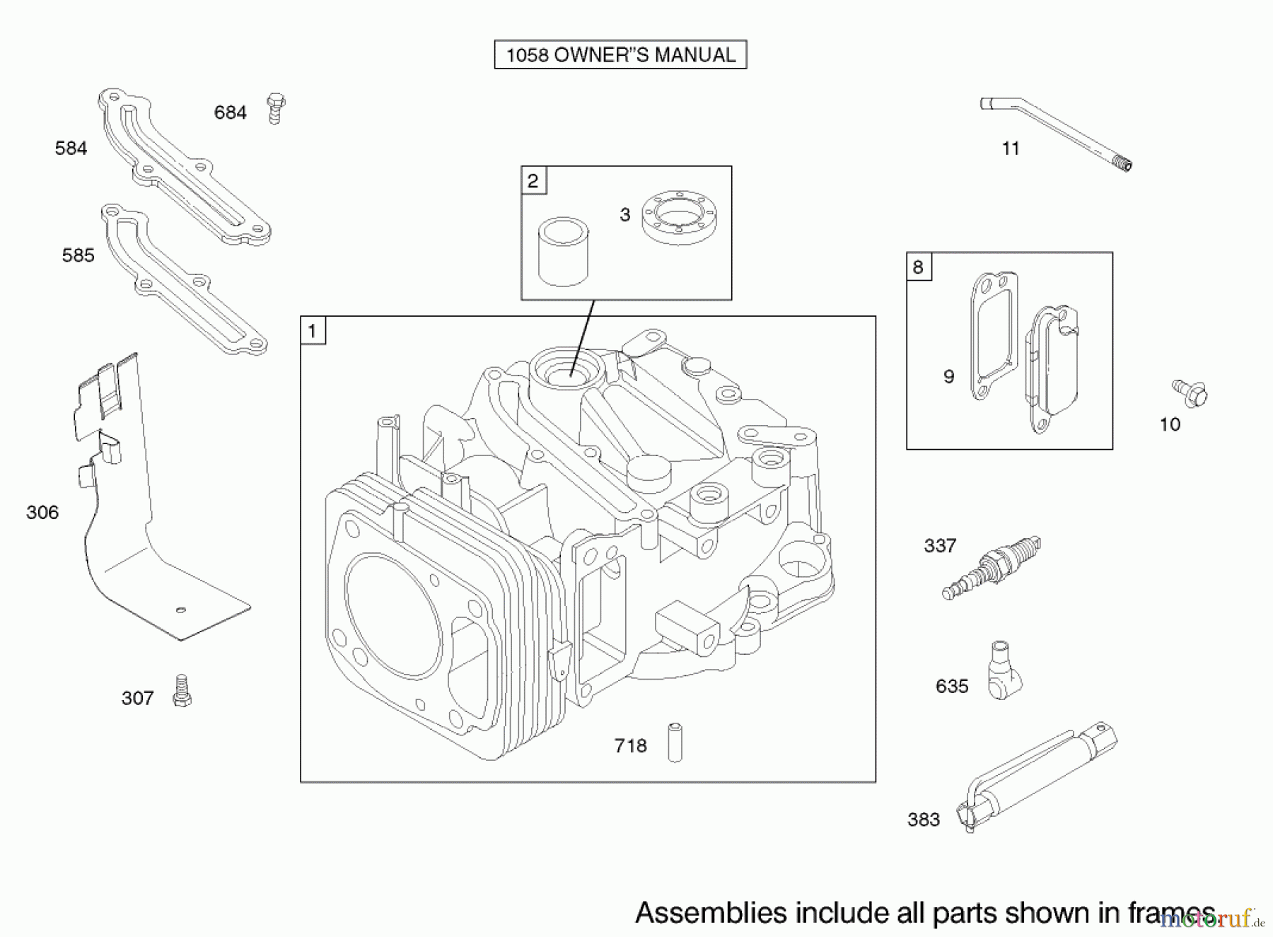  Toro Neu Mowers, Walk-Behind Seite 1 20038 - Toro Super Recycler Mower with Bag, 2002 (220000001-220999999) CYLINDER ASSEMBLY ENGINE BRIGGS AND STRATTON MODEL 122602-0111-E1