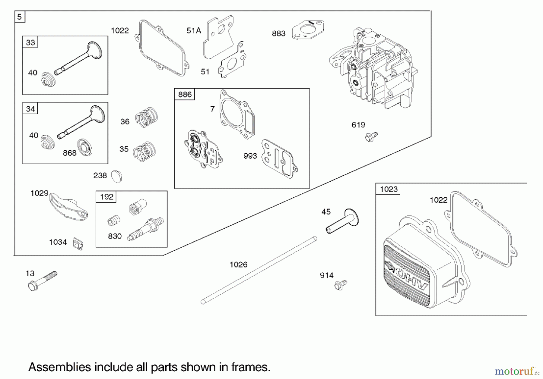  Toro Neu Mowers, Walk-Behind Seite 1 20038 - Toro Super Recycler Mower with Bag, 2002 (220000001-220999999) CYLINDER HEAD ASSEMBLY ENGINE BRIGGS AND STRATTON MODEL 122602-0111-E1