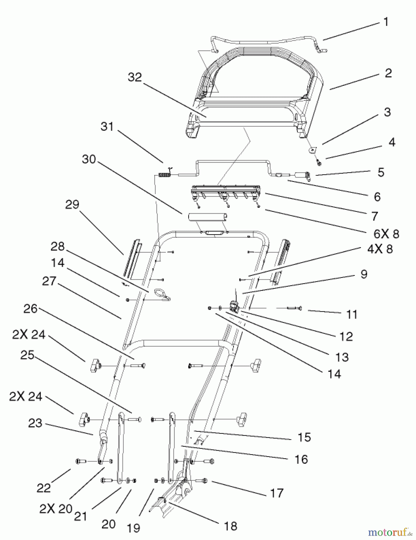 Toro Neu Mowers, Walk-Behind Seite 1 20038 - Toro Super Recycler Mower with Bag, 2002 (220000001-220999999) HANDLE AND CONTROL ASSEMBLY