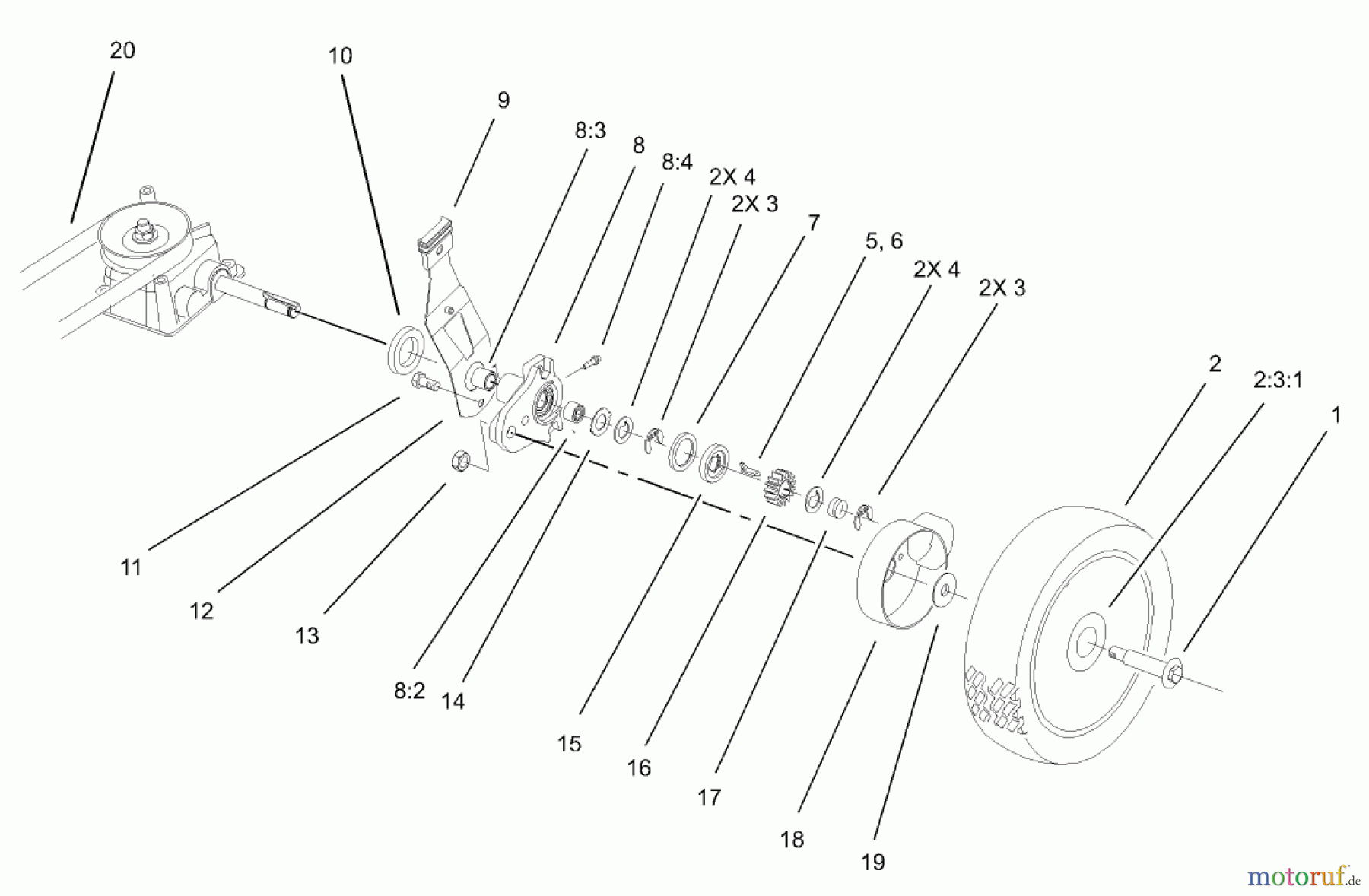Toro Neu Mowers, Walk-Behind Seite 1 20038 - Toro Super Recycler Mower with Bag, 2003 (230000001-230999999) GEAR CASE AND WHEEL ASSEMBLY