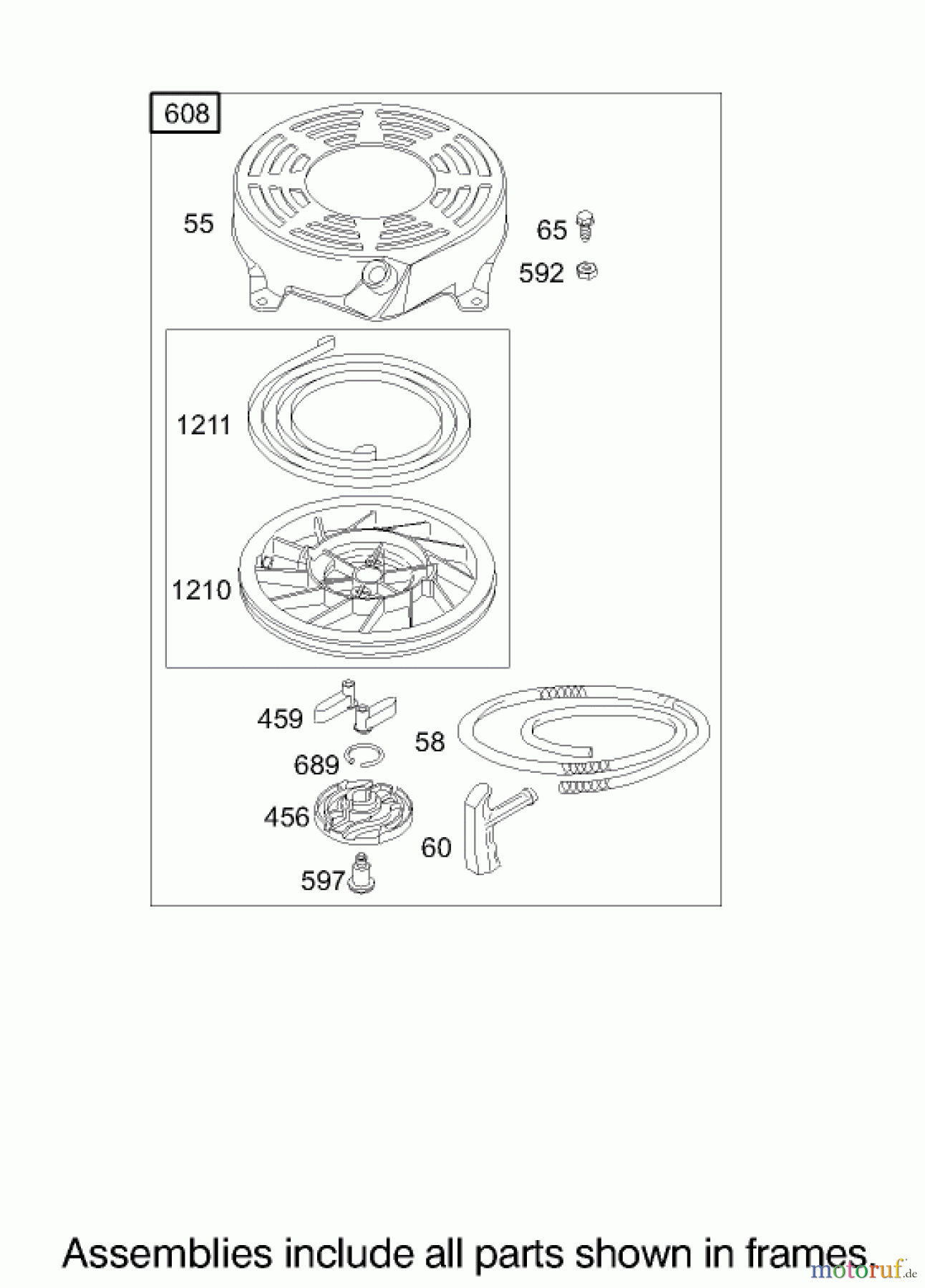 Toro Neu Mowers, Walk-Behind Seite 1 20038 - Toro Super Recycler Mower with Bag, 2003 (230000001-230999999) STARTER ASSEMBLY BRIGGS AND STRATTON MODEL 122602-0111-E1