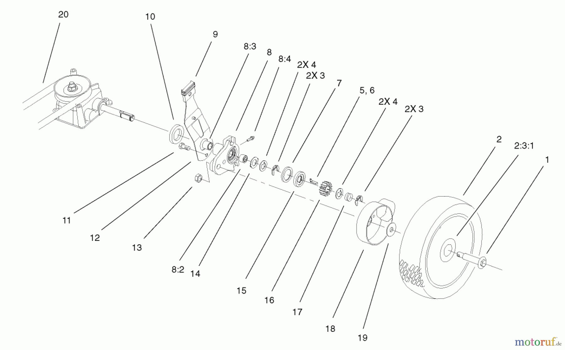 Toro Neu Mowers, Walk-Behind Seite 1 20039 - Toro Super Recycler Mower with Bag, 2002 (220000001-220999999) GEAR CASE AND WHEEL ASSEMBLY