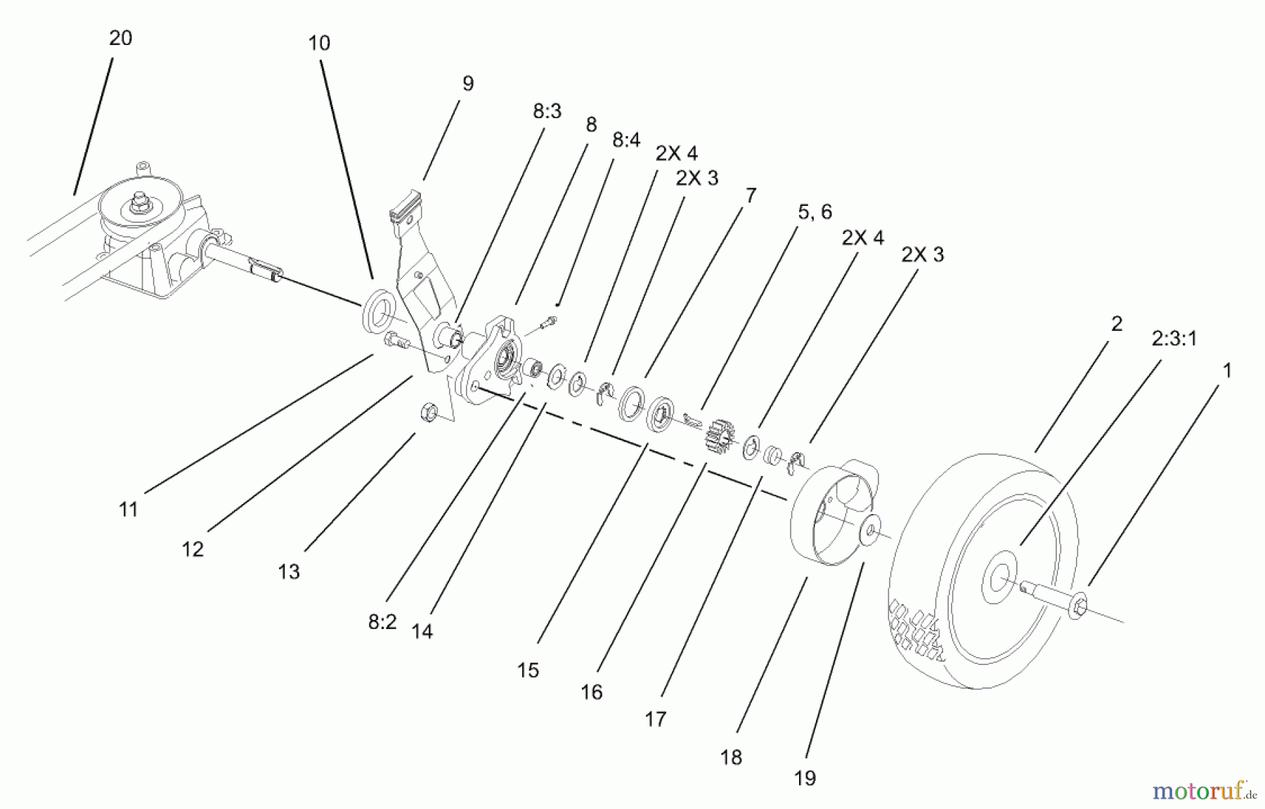 Toro Neu Mowers, Walk-Behind Seite 1 20039 - Toro Super Recycler Mower with Bag, 2004 (240000001-240999999) GEAR CASE AND WHEEL ASSEMBLY