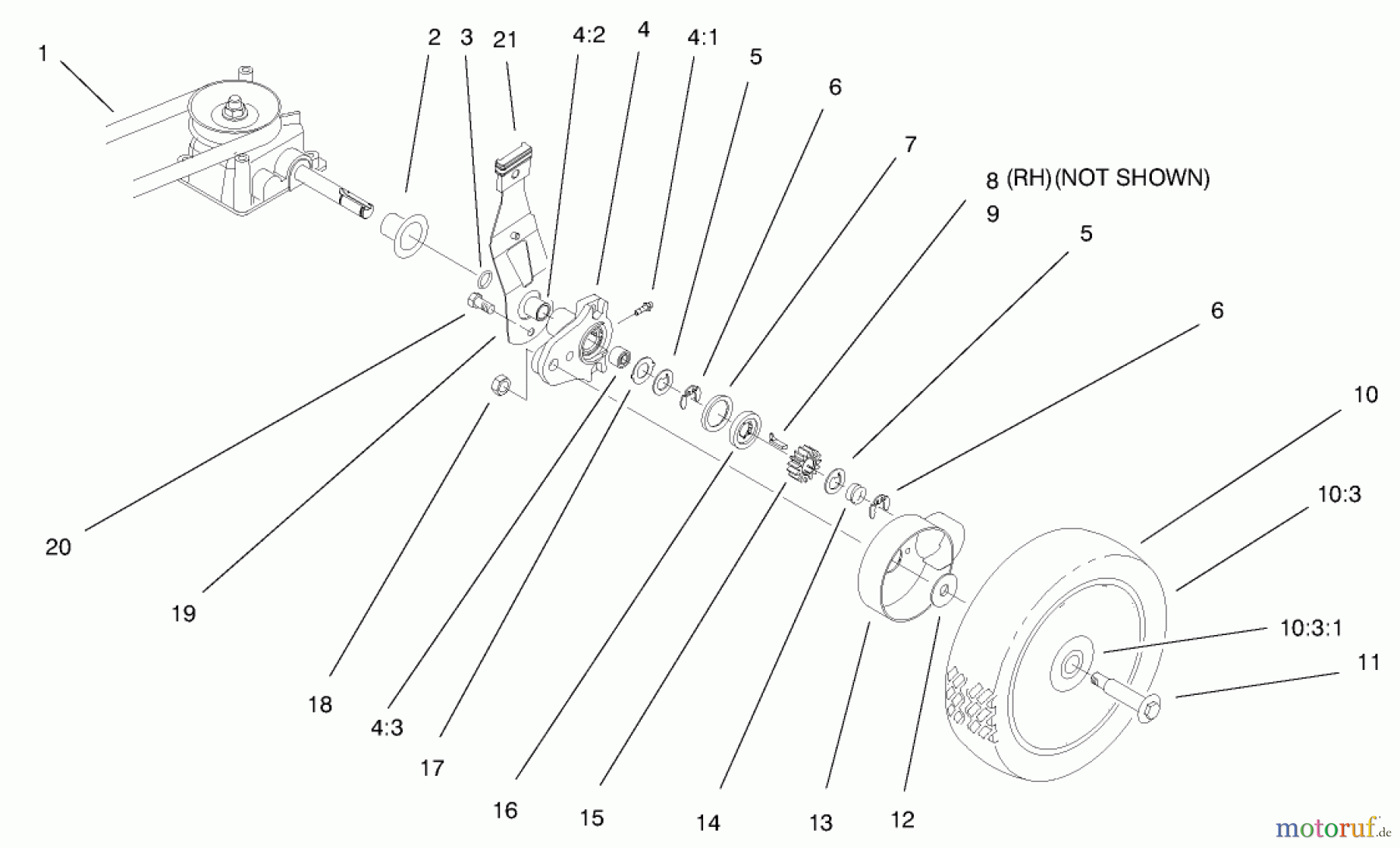  Toro Neu Mowers, Walk-Behind Seite 1 20040 (SR-21OS) - Toro Super Recycler Mower, SR-21OS, 1999 (9900001-9999999) GEAR CASE & WHEEL ASSEMBLY