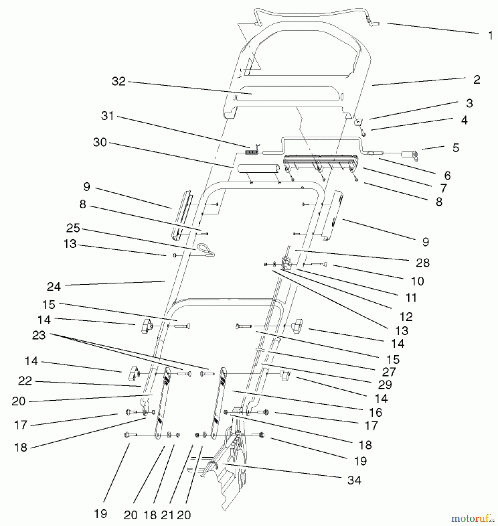 Toro Neu Mowers, Walk-Behind Seite 1 20040 (SR-21OS) - Toro Super Recycler Mower, SR-21OS, 1999 (9900001-9999999) HANDLE & CONTROLS ASSEMBLY