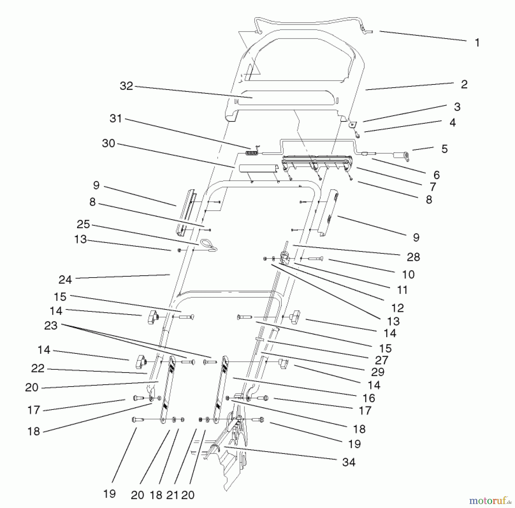 Toro Neu Mowers, Walk-Behind Seite 1 20042 (SR-21S) - Toro Super Recycler Mower, SR-21S, 2000 (200000001-200999999) HANDLE & CONTROLS ASSEMBLY