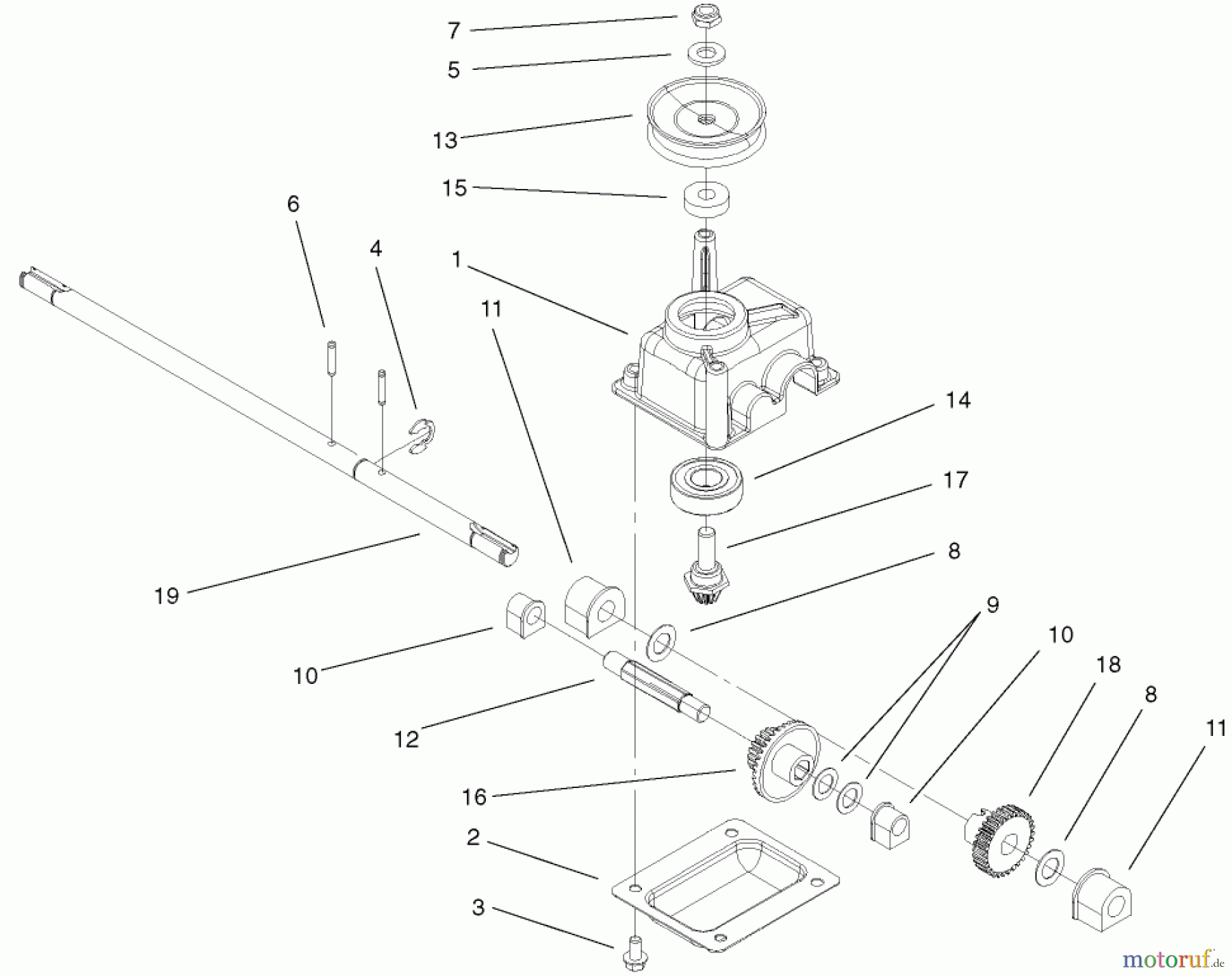  Toro Neu Mowers, Walk-Behind Seite 1 20042 (SR-21S) - Toro Super Recycler Mower, SR-21S, 2001 (210000001-210999999) GEAR CASE ASSEMBLY #2