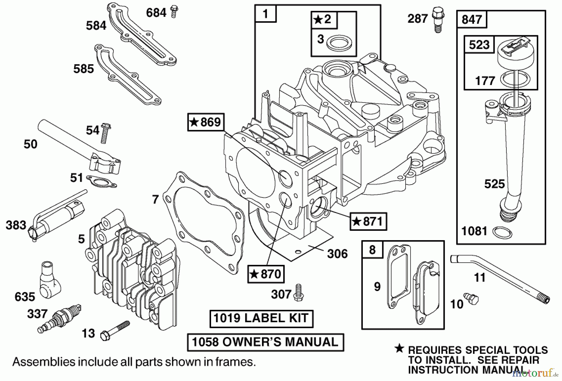  Toro Neu Mowers, Walk-Behind Seite 1 20045 (SR-21SE) - Toro Super Recycler Mower, SR-21SE, 2000 (200000001-200999999) CYLINDER ASSEMBLY BRIGGS AND STRATTON 12H807-1775-E1